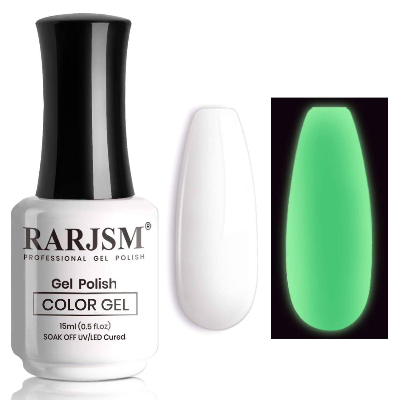 RARJSM Glow in The Dark Gel Nail Polish - White UV/LED Soak Off Luminous Nail Art Polish (15ml) for Salon & DIY Home Manicure | Long-Lasting Glow Effect for Night Parties, Dates & Special Occasions