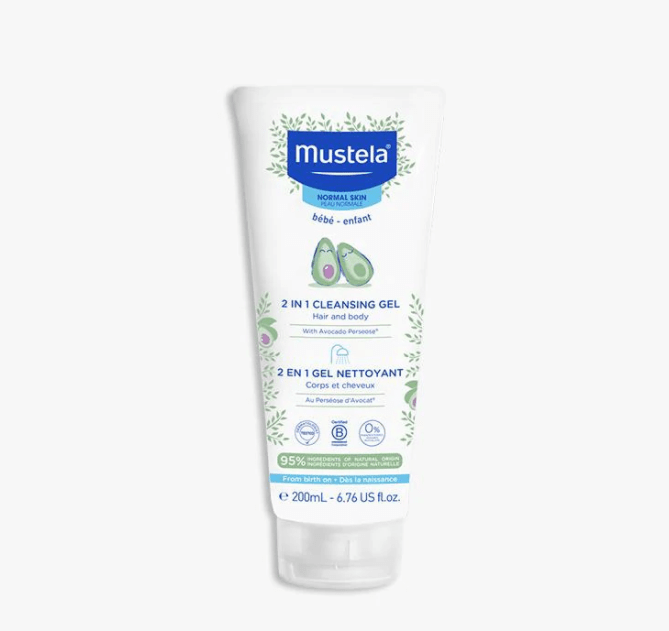 Mustela 2-in-1 Cleansing Gel for Normal Skin - 6.76 fl oz (200ml) Baby Wash & Shampoo | Gentle Daily Bath for Newborns & Infants | Tear-Free & Hypoallergenic Formula