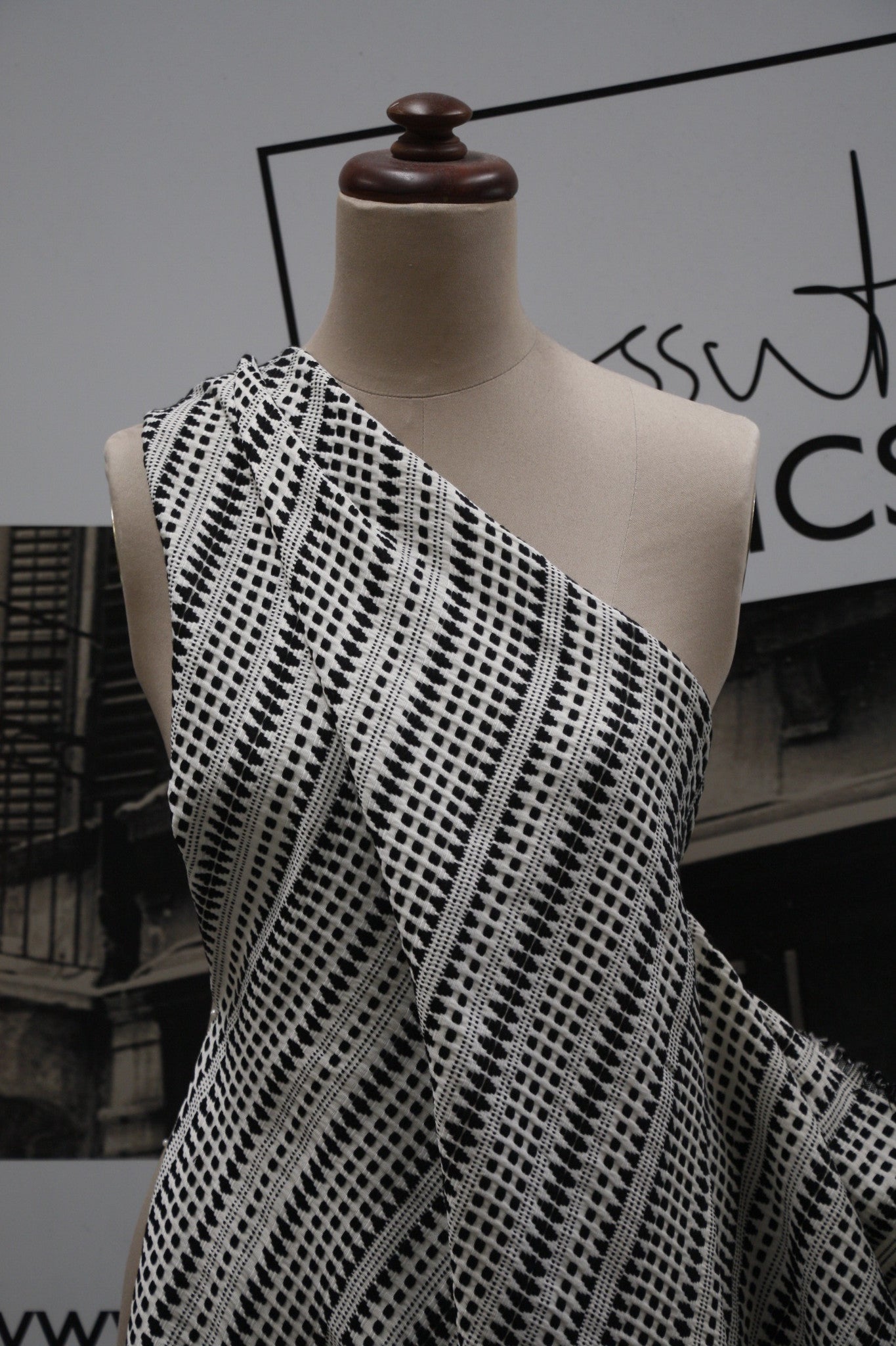 Black & White Matrix Jacquard Fabric - Stylish and Durable Textile for Home Decor, Fashion, and DIY Projects