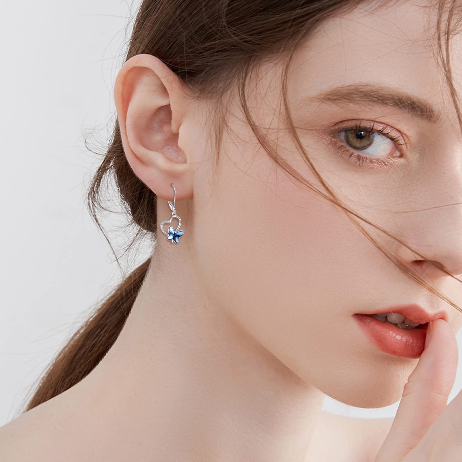 VONALA 925 Sterling Silver Butterfly Drop Dangle Earrings for Women - Crystal Leverback Earrings, Elegant Jewelry Gift for Her, Mom, Girlfriend | Perfect for Birthday, Anniversary, Wedding & Daily Wear