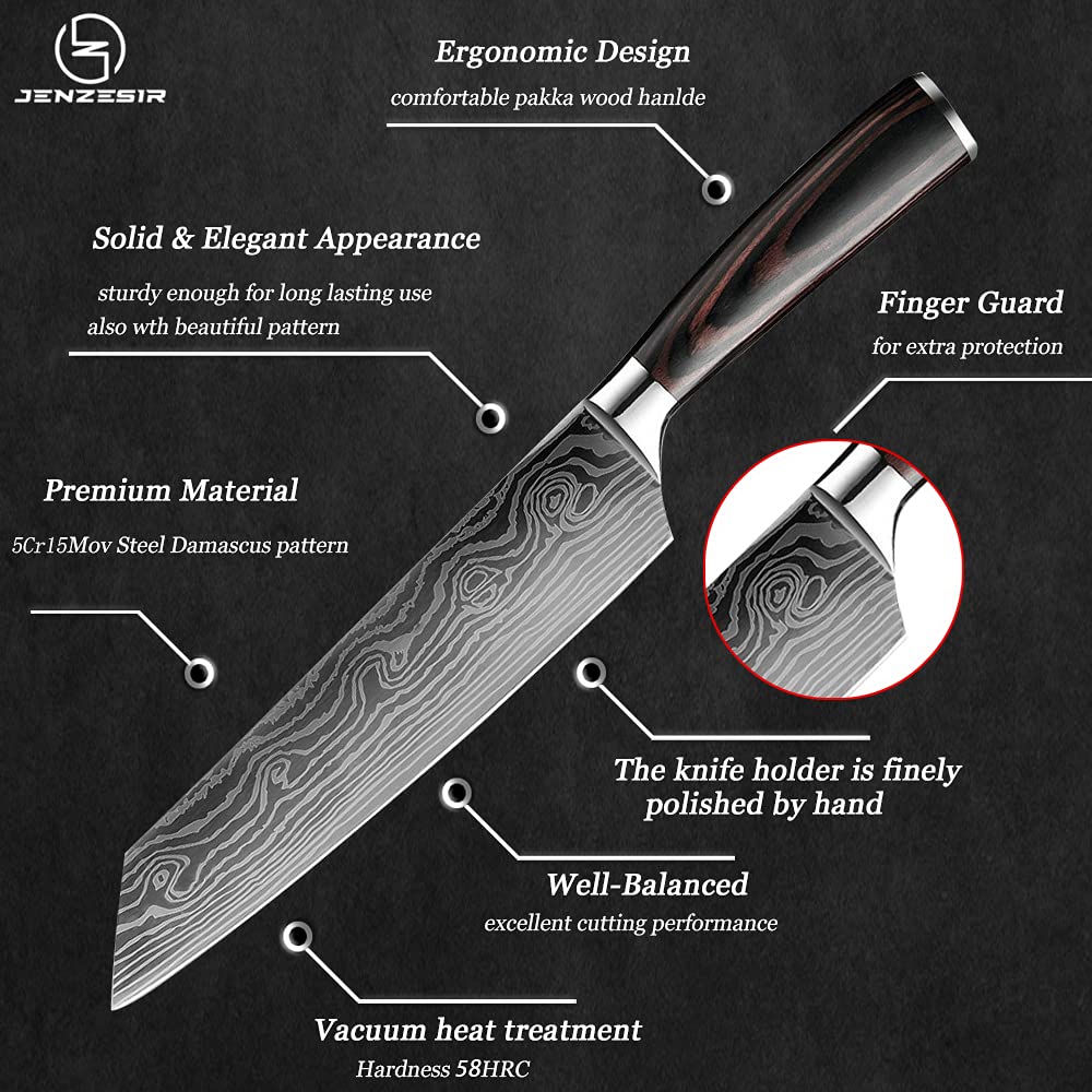 Premium 10-Piece Japanese Kitchen Knife Set - 3.5 to 8 Inch Ultra Sharp 5Cr15MOV Stainless Steel Knives with Sheaths - Professional Chef Knives Including Meat Cleaver & Slicing Knife - Ideal for Home Cooking, Restaurant Use & Gourmet Food Preparation