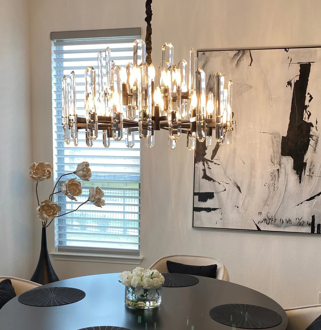 Macalla 48 Inch Round Crystal Chandelier - Modern Ceiling Light Fixture for Dining Room, Living Room & Bedroom Lighting Decor