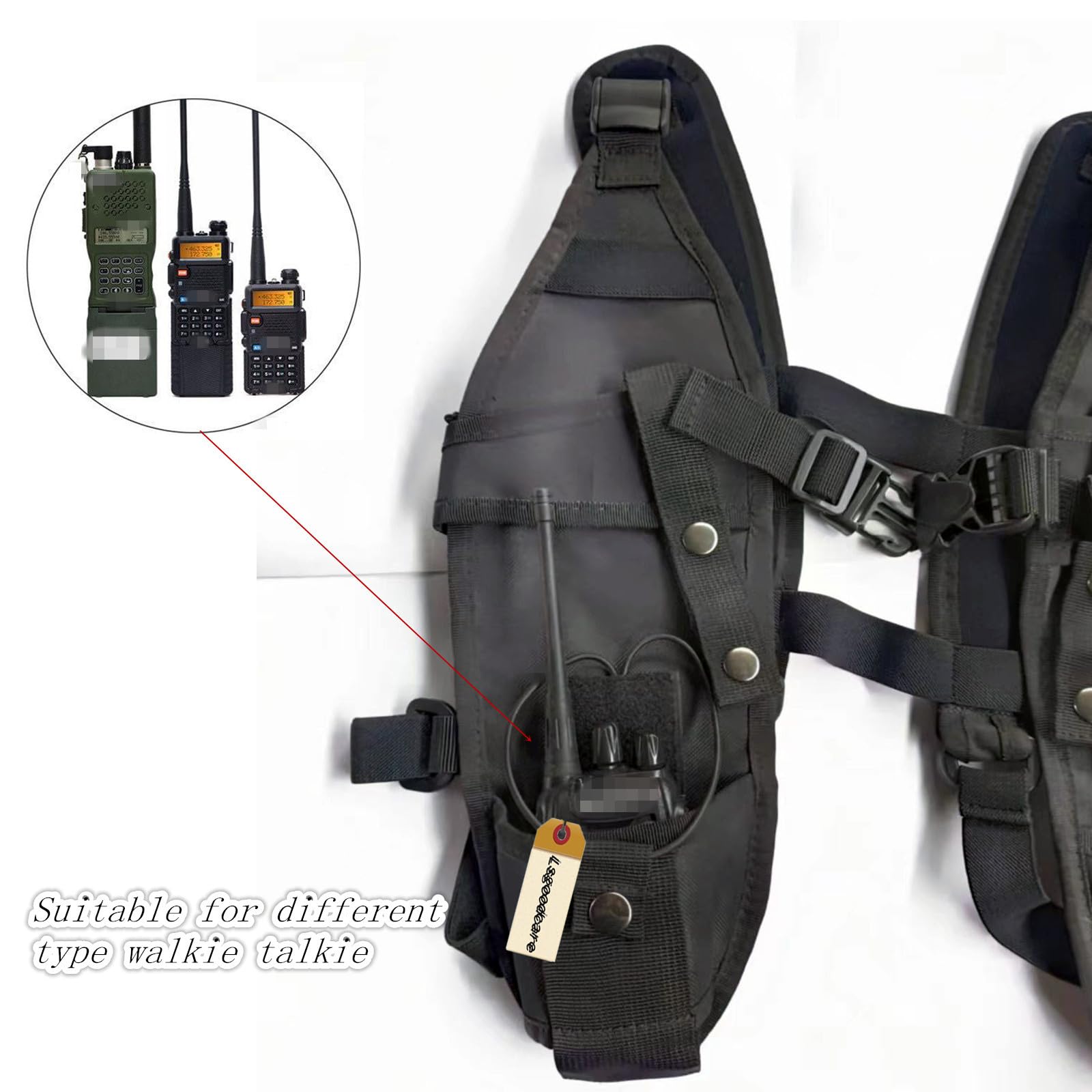 **Lsgoodcare Tactical Double Radio Shoulder Holster Vest - Compatible with Motorola, Kenwood & Midland 2-Way Radios - Rescue & Security Essentials (Black) - Ideal for Law Enforcement, Construction & Outdoor Adventures**