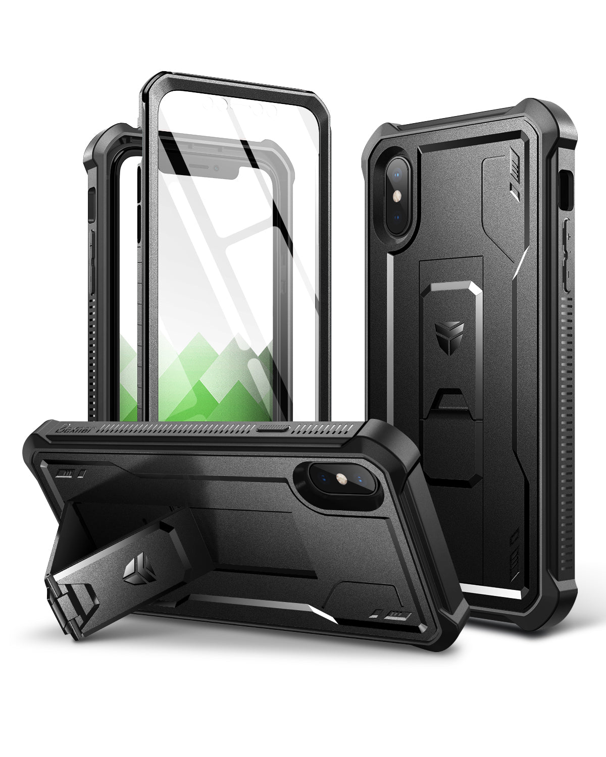 Dexnor Heavy Duty Shockproof Rugged Case for iPhone XS Max with Built-in Screen Protector & Kickstand - Full Body Protection for Outdoor, Travel, and Daily Use