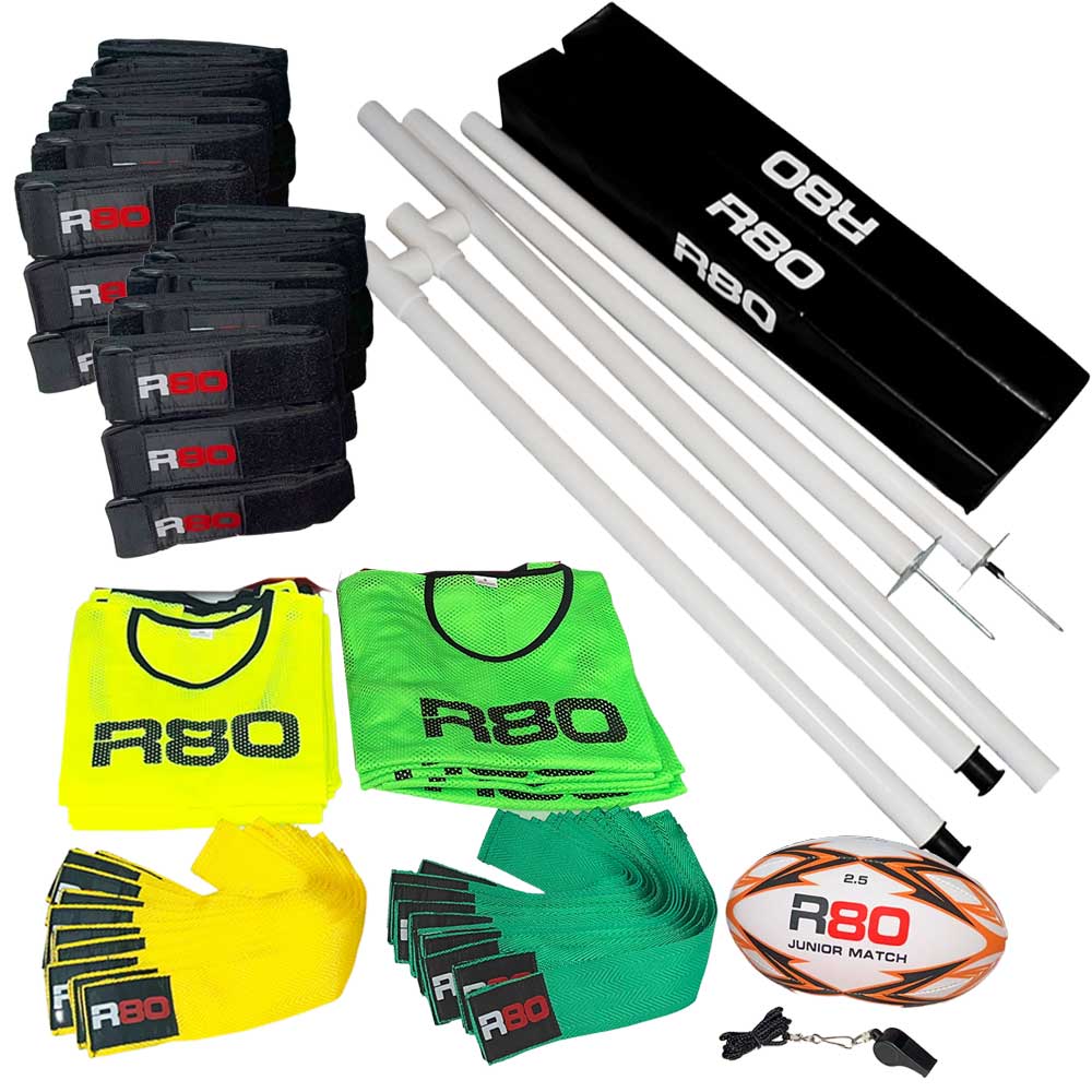 R80 Junior Rippa Team Football Goal Sets with Posts & Corner Poles - Perfect for Youth Soccer Practice, Backyard Games, and School PE Classes
