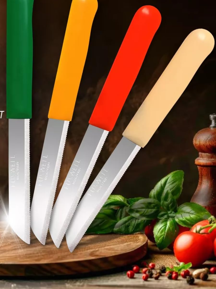 Fixwell FIX-12KN 12-Piece Stainless Steel Multi-Purpose Knife Set - Red & Green - Perfect for Kitchen, Camping, BBQ, and Outdoor Adventures