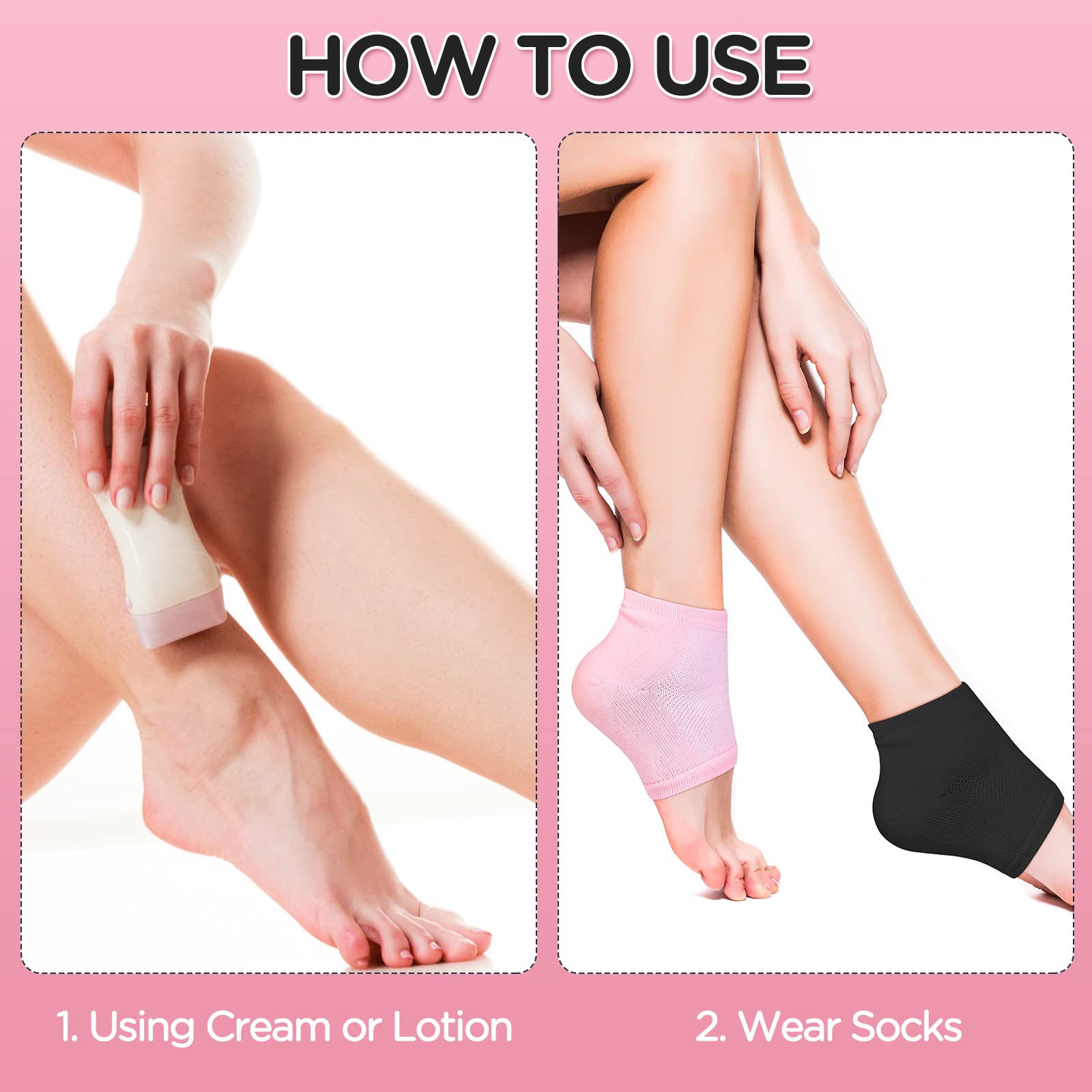8 Pairs Black Moisturizing Gel Socks for Dry Cracked Heels - Open Toe Spa Lotion Socks for Men & Women - Heal & Soften Feet Overnight While Sleeping - Perfect for Pedicures, Foot Care & Relaxation at Home