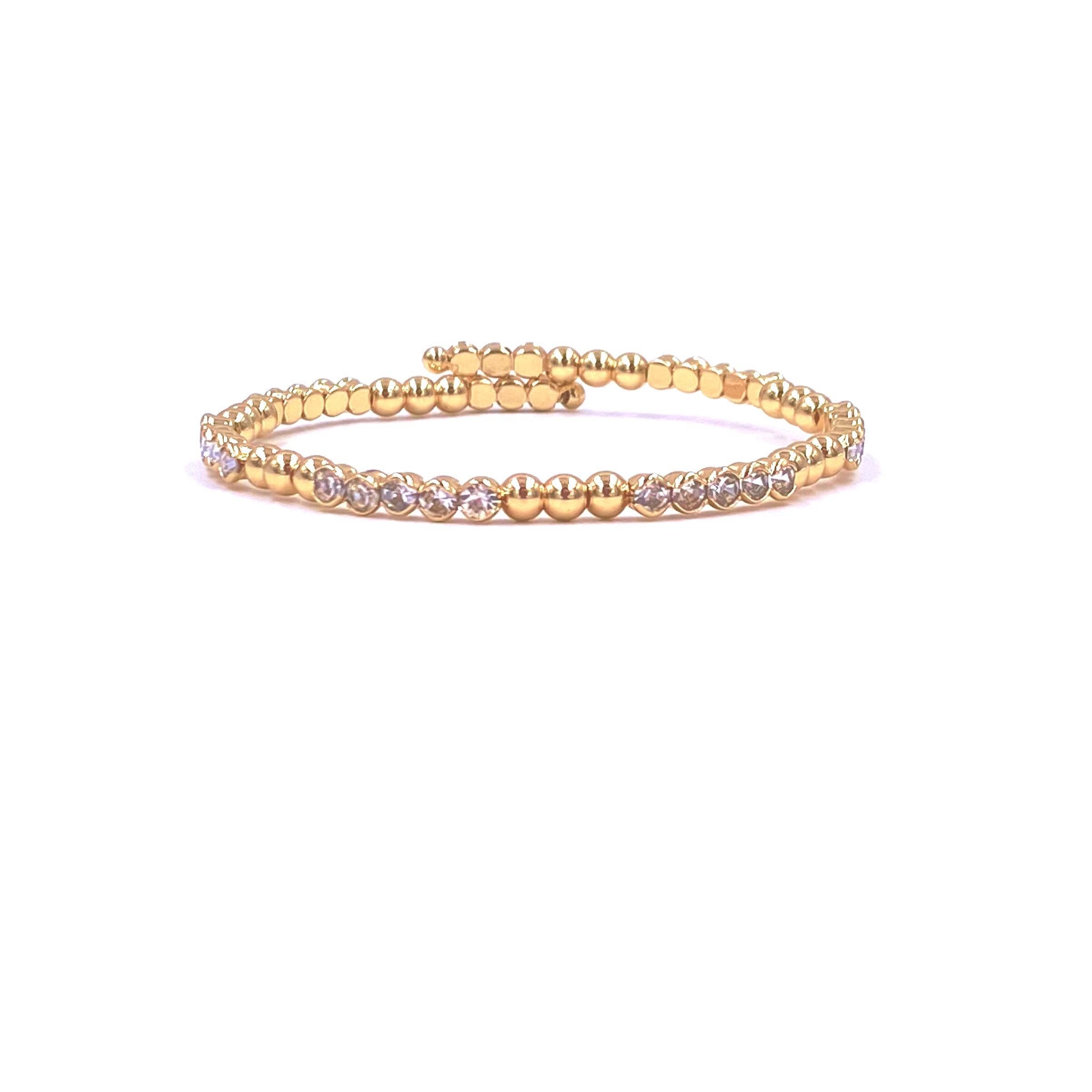 Ashley Gold Stainless Steel Gold Plated 3 CZ Alternating Adjustable Ball Wire Bracelet for Women - Elegant Jewelry Gift for Birthday, Anniversary & Special Occasions