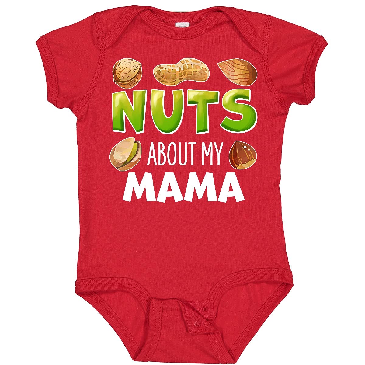 Inktastic Nuts About My Mama Peanut Almond Pistachio Baby Bodysuit - Cute Organic Cotton Onesie for Newborns & Infants - Perfect for Mother's Day, Family Photos & Baby Showers