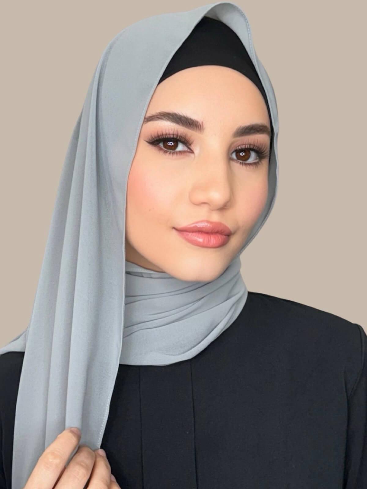 Elegant Classic Chiffon Hijab Scarf - Dolphin Grey | Lightweight Muslim Headscarf for Women | Perfect for Daily Wear, Prayer & Special Occasions