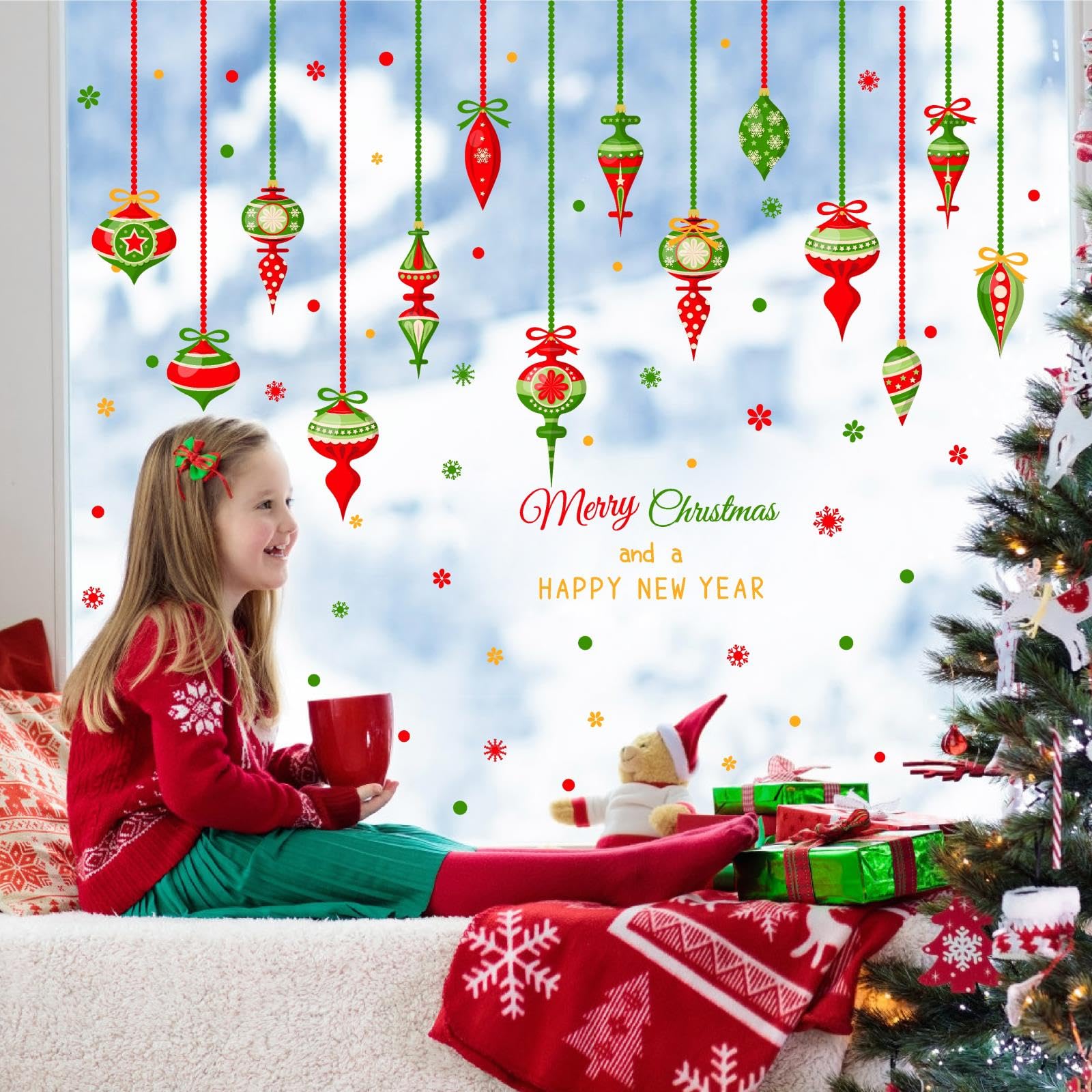 Brand Name Double Sided Christmas Ornaments - Reusable Window Clings & Wall Decals for Holiday Decorations | Perfect for Christmas Tree, Home, Office & Party Decor