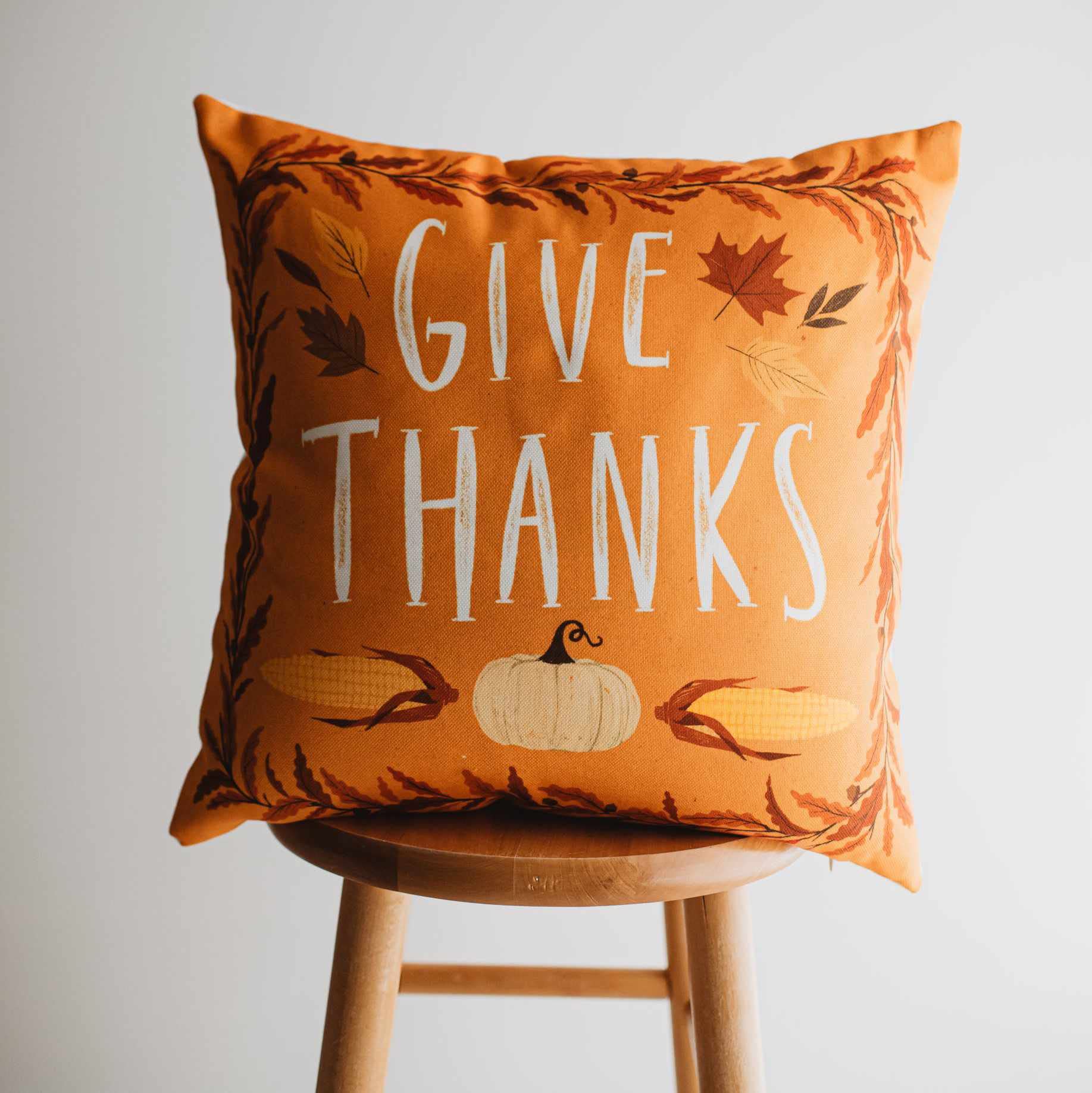 Primitive Give Thanks Pillow Cover - Thanksgiving Decor Farmhouse Country Style Fall Throw Pillow for Sofa Couch Bedroom - Cozy Autumn Home Decor Gift Idea