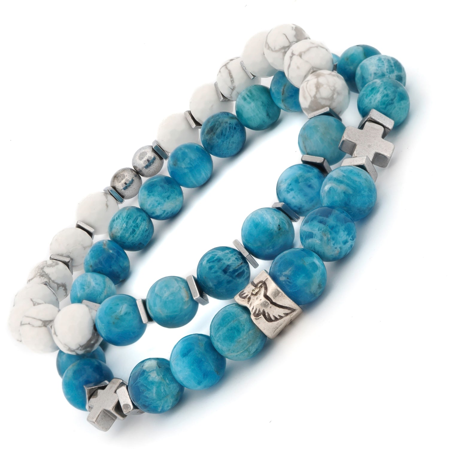 Freedom Spirit Blue Apatite & Howlite Bracelet Set - Healing Crystal Jewelry for Women, Natural Stone Beaded Bracelets for Stress Relief & Positive Energy - Perfect for Meditation, Yoga & Spiritual Gifts