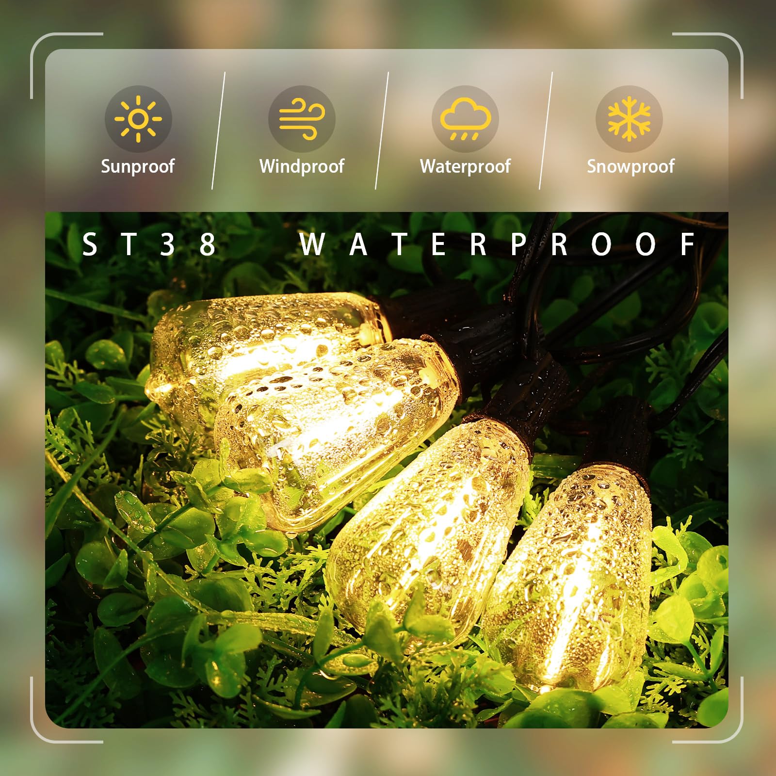 Svater 100ft Outdoor String Lights - 52 Waterproof Shatterproof LED Bulbs (Includes 2 Spare) | Connectable Patio Lights for Backyard, Garden, Porch & Outdoor Decor | Perfect for Parties, Weddings & Evening Ambiance