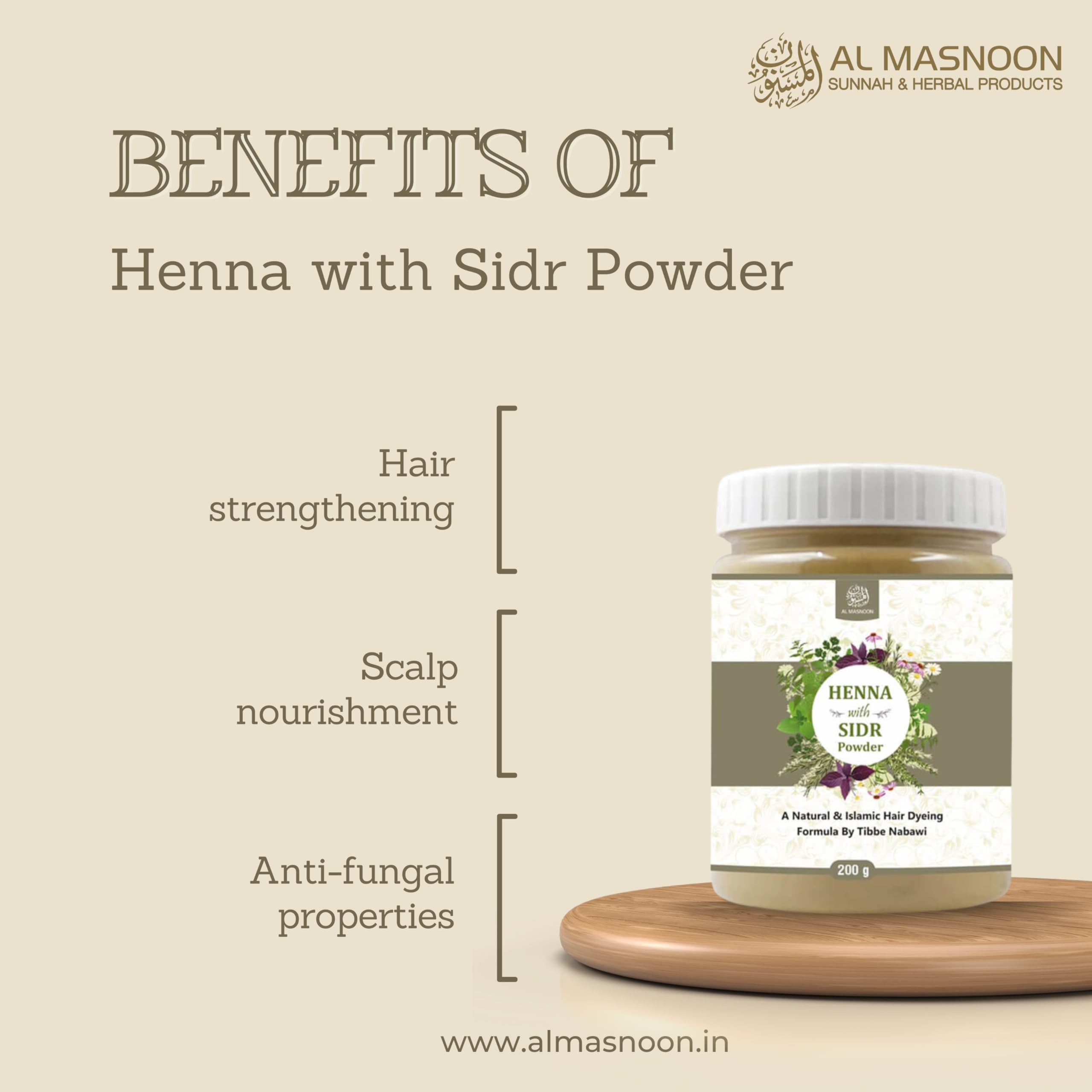 AL MASNOON Henna with Sidr Leaves Powder - 100% Natural Hair Dye for Hair Care & Conditioning (200g) | Safe Chemical-Free Coloring for Gray Coverage, Highlights & Hair Treatment at Home