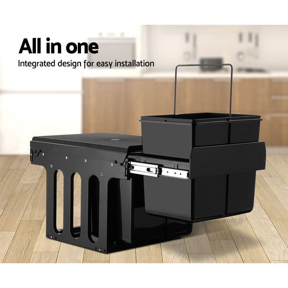 Cefito 2x15L Pull Out Trash Can - Dual Compartment Kitchen Waste Bin with Soft Close, Black | Perfect for Under Sink, Pantry & Cabinet Organization