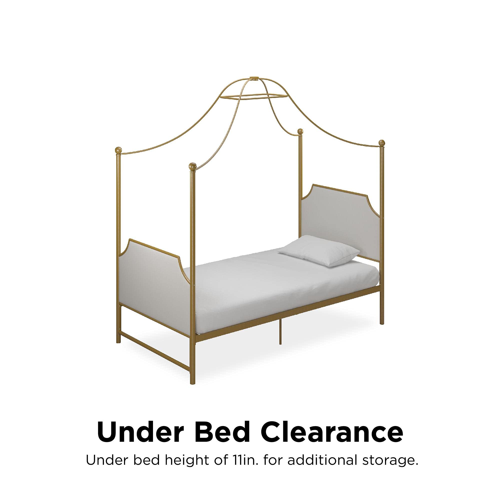 Little Seeds Monarch Hill Clementine Canopy Bed - Twin Size Gold Metal Frame for Girls Room, Princess Bedroom Decor, Kids Sleep & Play Area