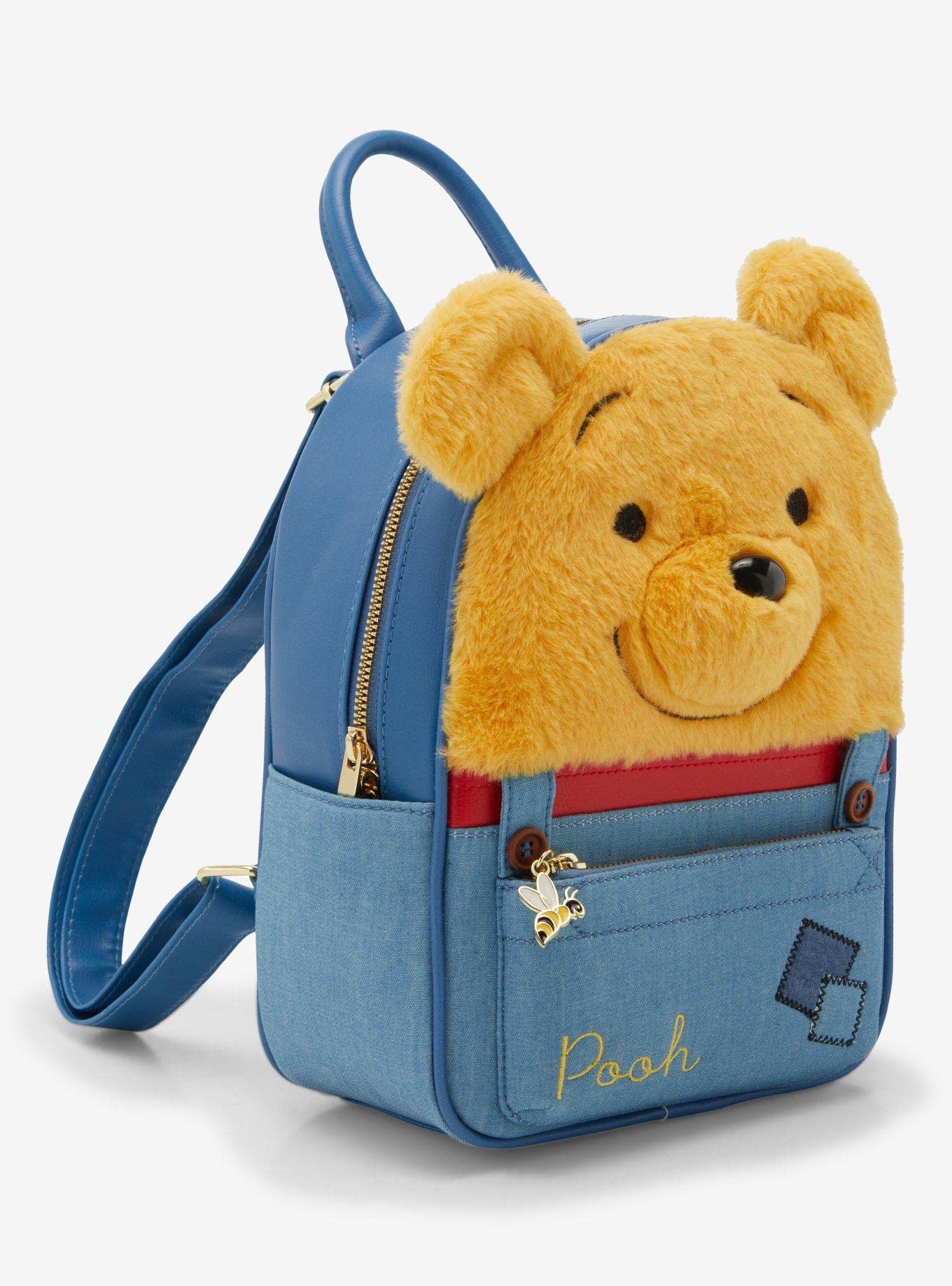Disney Winnie The Pooh Plush Face Overalls Mini Backpack - Cute Cartoon Character Crossbody Bag for Kids & Adults | Perfect for School, Travel, and Disney Theme Park Visits