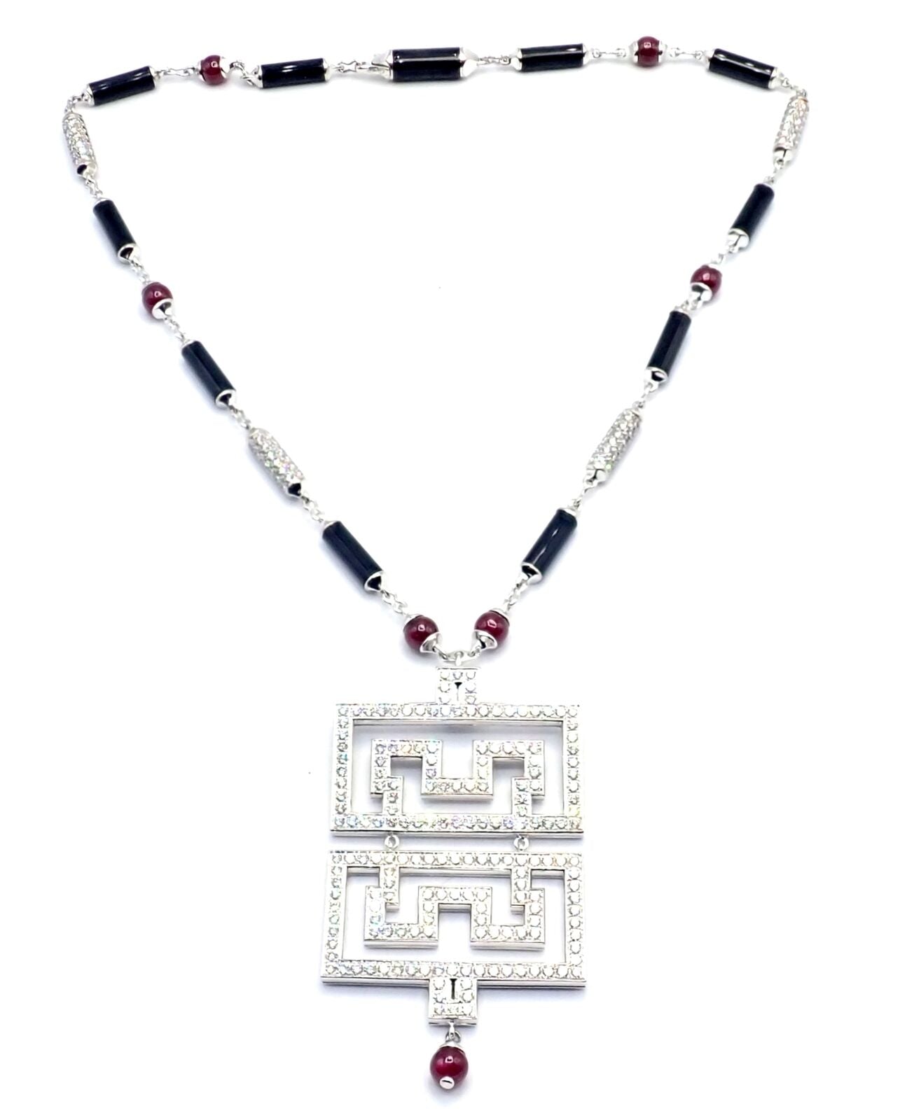 Cartier Le Baiser Du Dragon 18k White Gold Onyx Ruby Diamond Pendant Necklace - Luxury Jewelry Gift for Women, Perfect for Anniversaries & Special Occasions