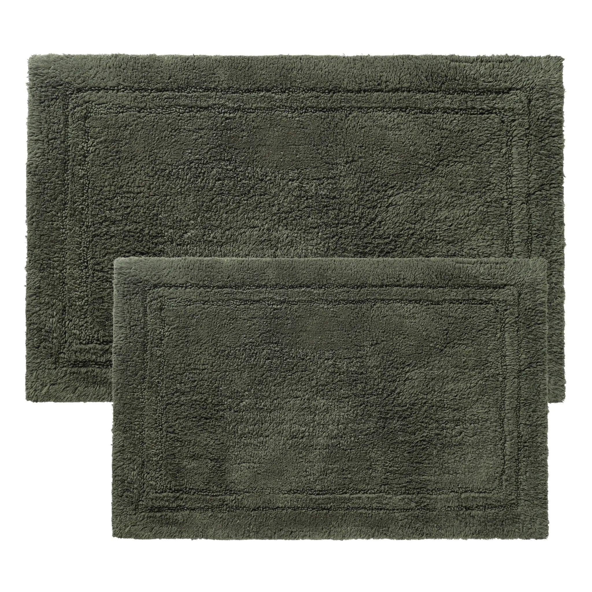 Non-Slip Cotton Bathroom Rug Set - 2 Piece Washable Absorbent Bath Mat with Anti-Skid Backing for Bathroom, Shower & Vanity Area