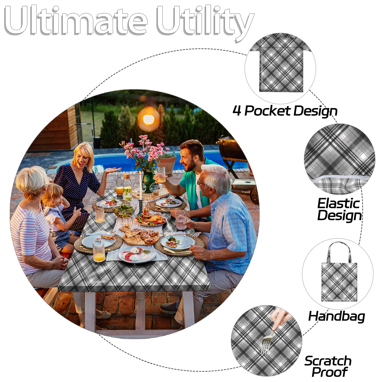 Waterproof Picnic Table Cover with Bench Covers 72x30 Inch - Fitted Rectangle Camping Tablecloth with Elastic for Outdoor, RV, Travel, and Summer Parties - Red Checkered Design for Picnics, BBQs, and Family Gatherings