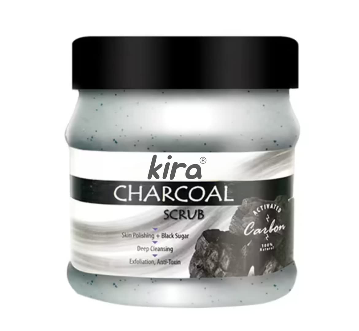 Kira Charcoal Face & Body Scrub (380ml) - Deep Exfoliating Cleanser for All Skin Types | Dead Skin, Tan & Blackhead Remover | Gentle Exfoliation for Smooth Skin | Perfect for Daily Skincare Routine & Spa Treatments