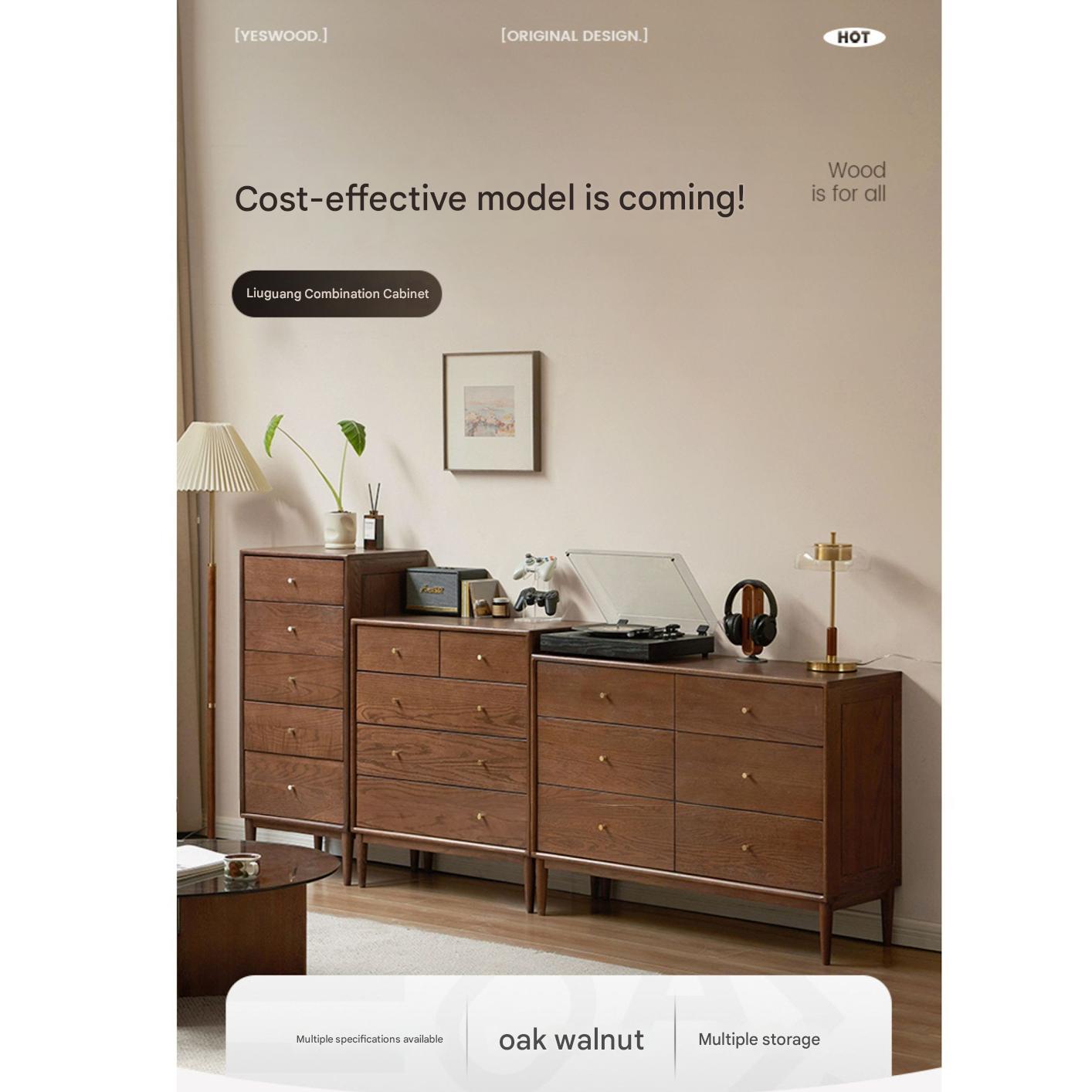 Solid Oak Wood Modern Chest of Drawers - 5-Drawer Dresser for Bedroom, Living Room & Office Storage - Stylish & Durable Furniture for Home Organization