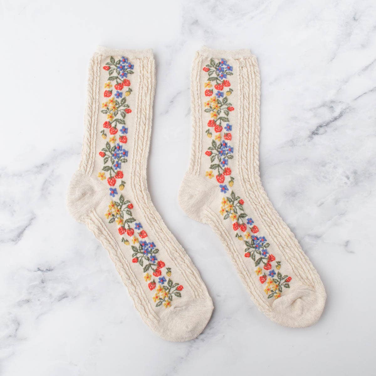 Strawberry Print Cotton Crew Socks for Women - Soft Breathable Casual Socks for Everyday Wear, Gym, Home & Gifts