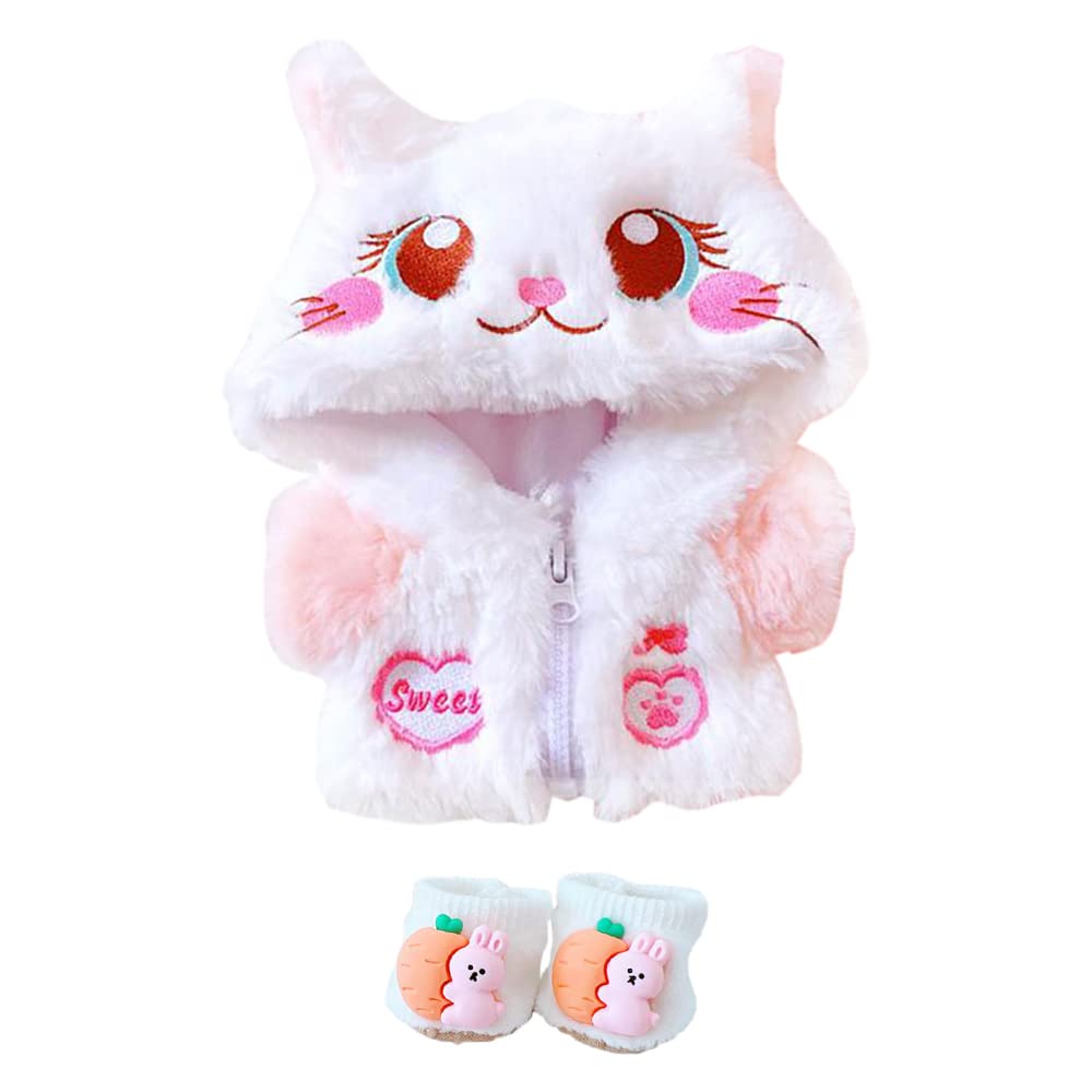 Niannyyhouse Pink Plush Doll Clothes with Hooded Jacket - 20.3cm - Doll Accessories - Costume (Pink) - Perfect for Dress Up, Role Play & Collectible Dolls