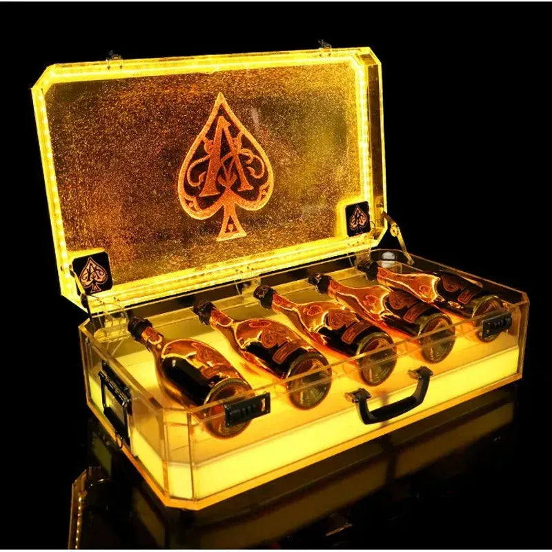 6-Pack LED Light-Up Ace of Spade Champagne Bottle Display Case - Glowing Wine Bottle Holder for Nightclubs, Bars, Parties & Special Events - Perfect for Club Decor, VIP Tables & Themed Celebrations
