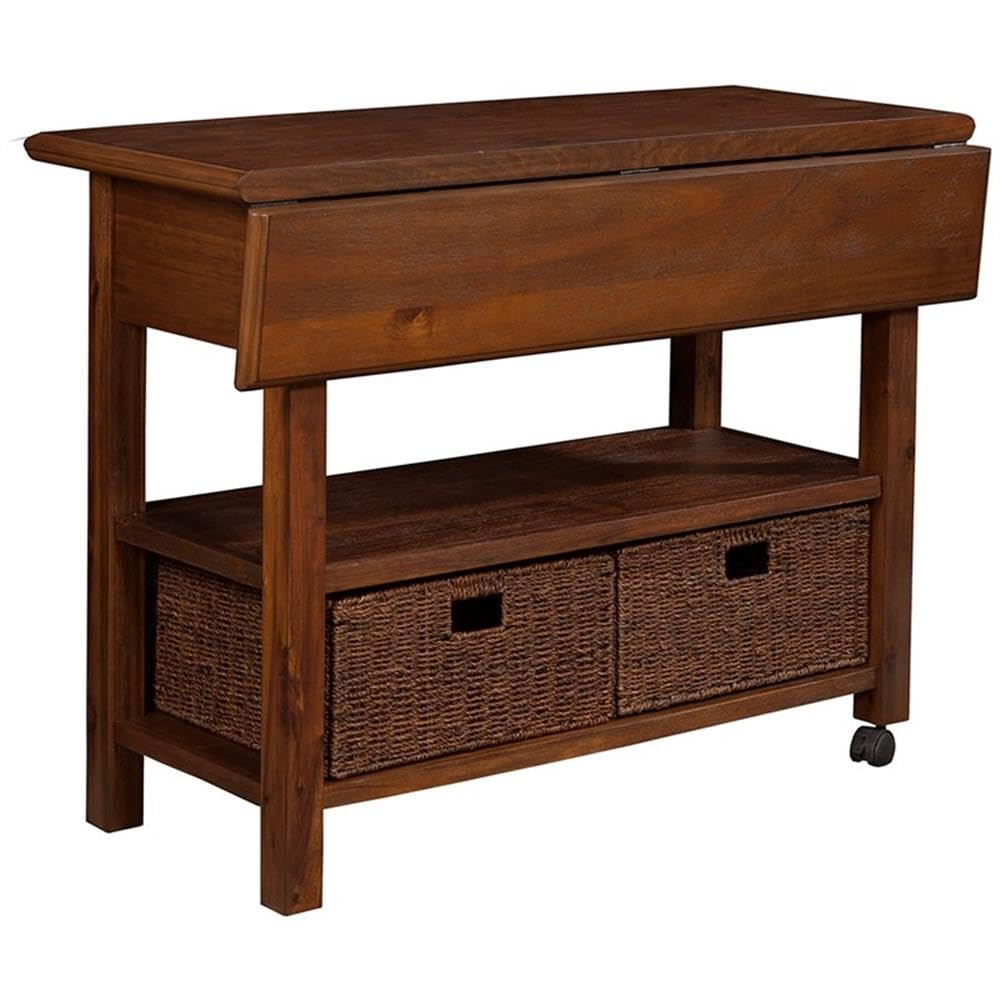 Alpine Furniture Caldwell Wood Kitchen Cart in Antique Cappuccino Brown - Portable Kitchen Island with Wheels for Small Spaces, Perfect for Dining Room, Pantry or Outdoor Entertaining
