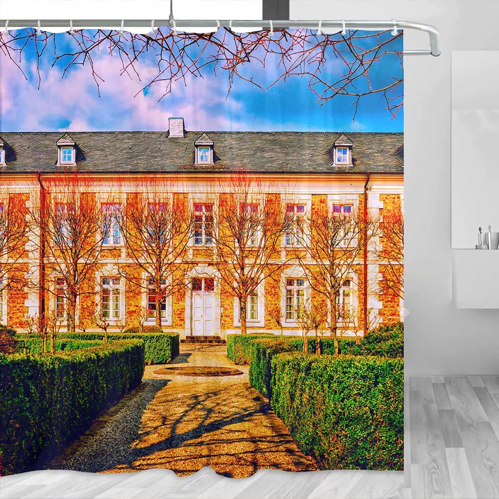 Germany Schloss Bensberg Shower Curtain Set - 72x72 Inch Polyester Bathroom Decor with Hooks (YL-02550) - Perfect for Travel, Hotels & Home Bathroom Decor