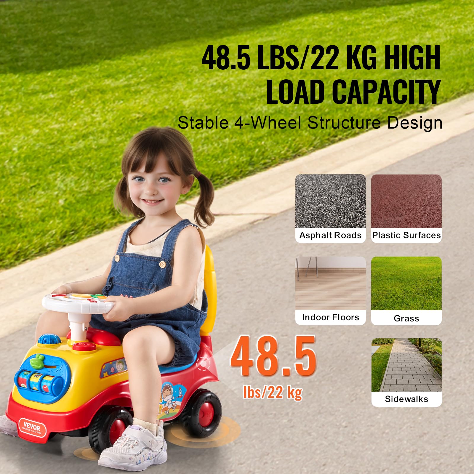 VEVOR Toddler Ride On Push Car for Kids 19+ Months - Sit to Stand Ride Racer Toy with Music, Steering Wheel, Horn & Under Seat Storage - Perfect for Indoor & Outdoor Play - Gift for Boys & Girls