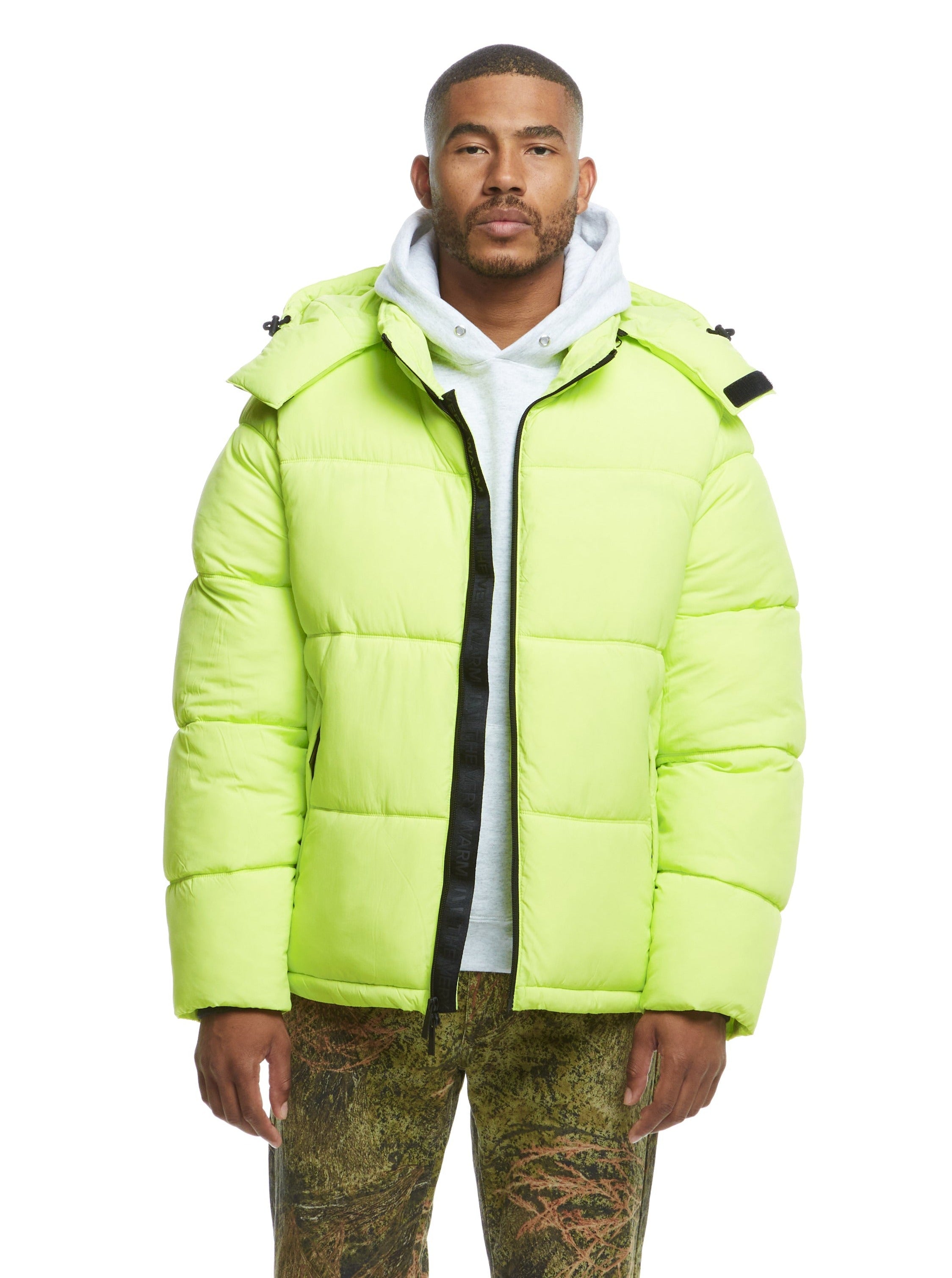 Men's Lightweight Hooded Puffer Jacket in Lime Green - Warm Winter Coat for Outdoor Activities & Casual Wear