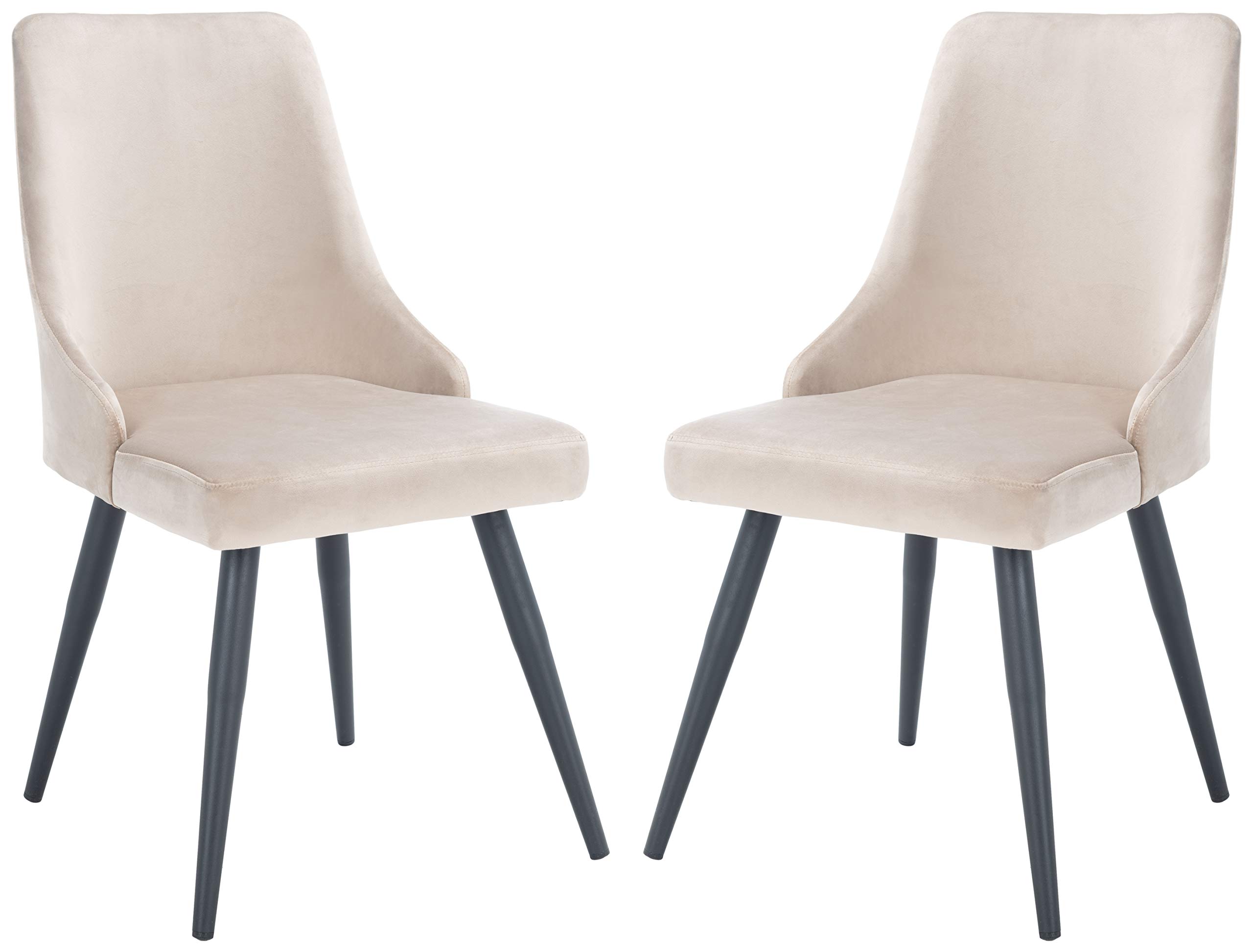 SAFAVIEH Zoi Velvet Dining Chairs Set of 2 - 19 Inch Modern Upholstered Side Chairs for Kitchen, Dining Room & Office - Taupe & Black Velvet Fabric Seating