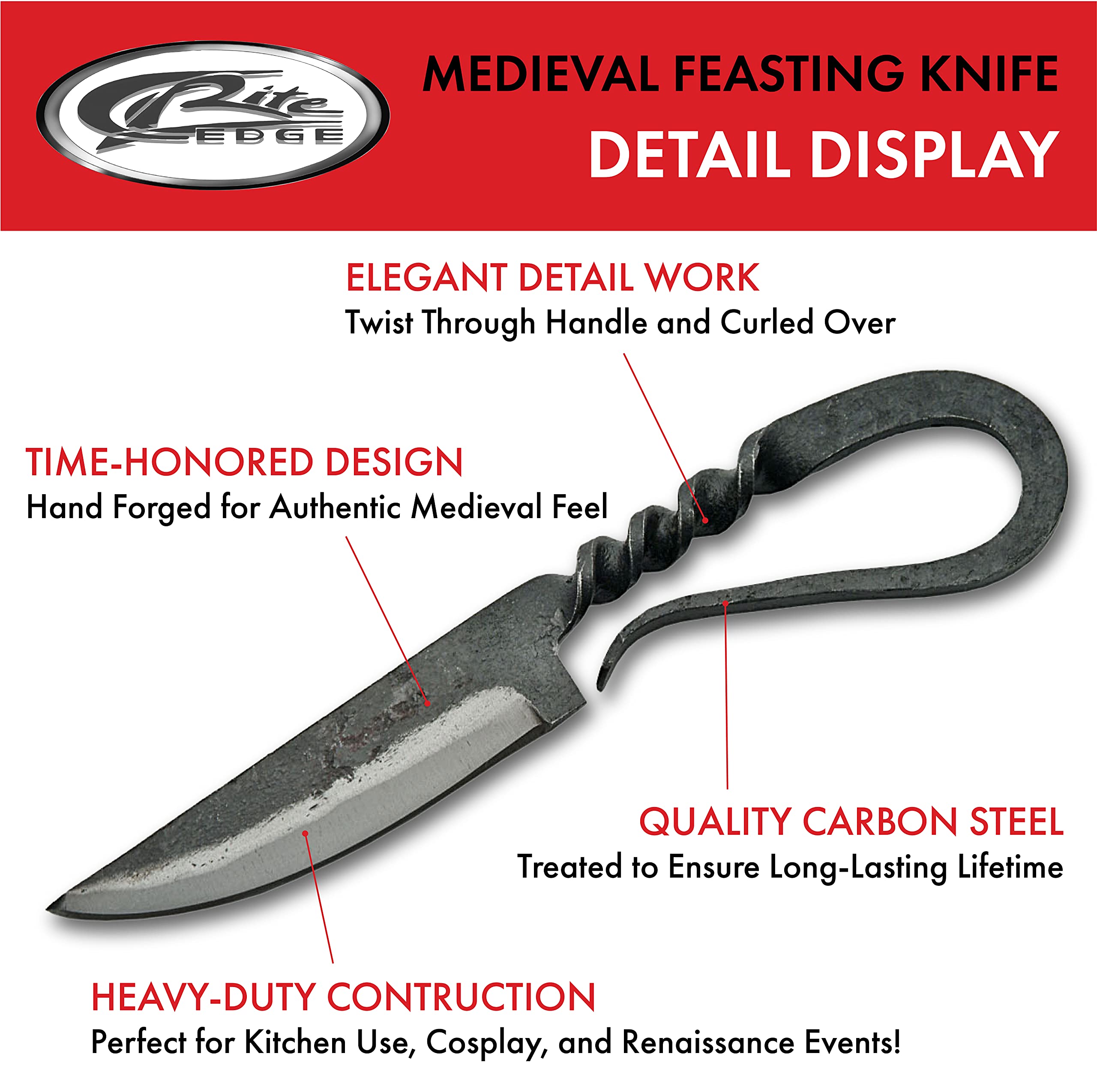 Szco Supplies Medieval Twist Feasting Knife - Authentic Handcrafted Renaissance Cutlery for LARP, Cosplay & Historical Reenactments | Perfect for Medieval Banquets, Themed Weddings & Viking Feasts
