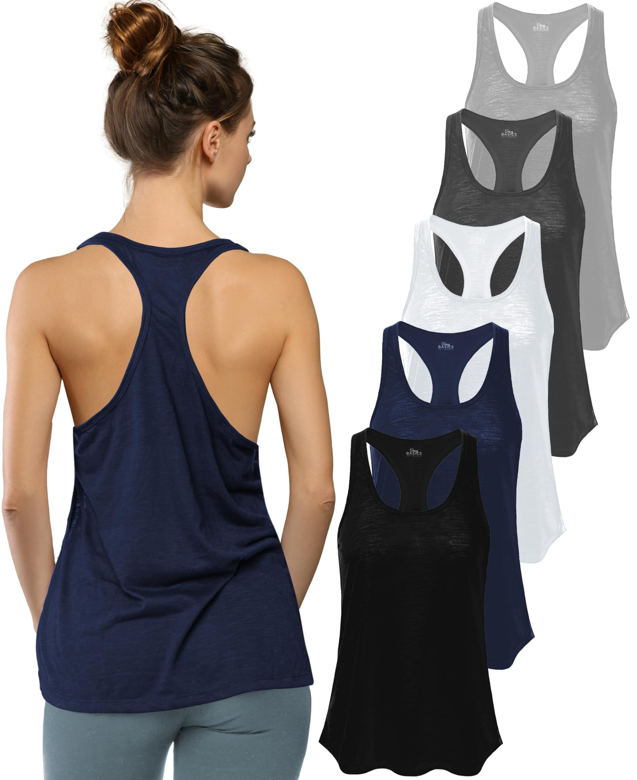 5 Pack Women's Flowy Burnout Racerback Tank Tops - Breathable Workout Tops for Yoga, Gym & Everyday Wear