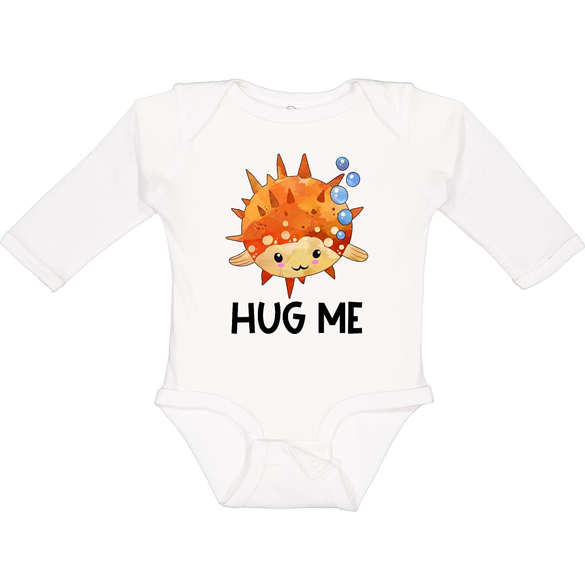 Inktastic Hug Me Cute Pufferfish with Bubbles Baby Long Sleeve Bodysuit - Soft Cotton Onesie for Newborns & Infants - Perfect for Playtime, Photo Shoots & Everyday Wear