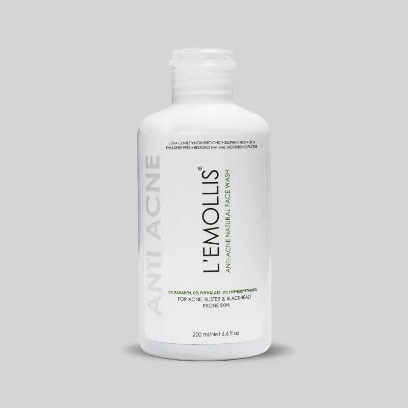 L'emollis Anti Acne Natural Face Wash 200ml - Gentle Cleanser for Oily & Acne-Prone Skin - Perfect for Daily Skincare Routine & Teenage Acne Treatment
