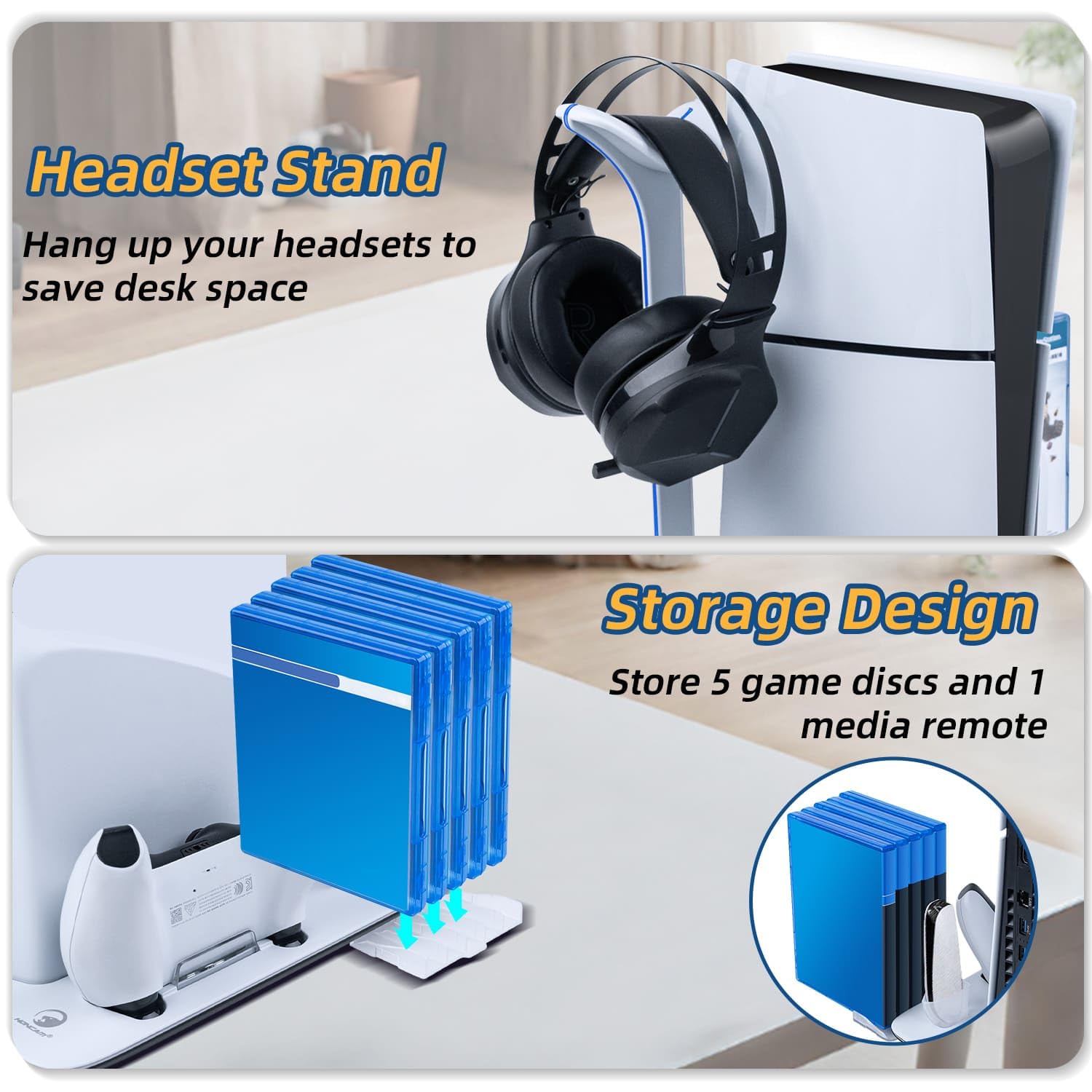 Mcbazel PS5 Slim Charging Station with Cooler & RGB Light - 3-Speed Cooling Dock, Gaming Headset Holder & Disc Storage Accessories - White (Not for PS5/PS5 Pro) | Perfect for Gaming Setup & Console Organization