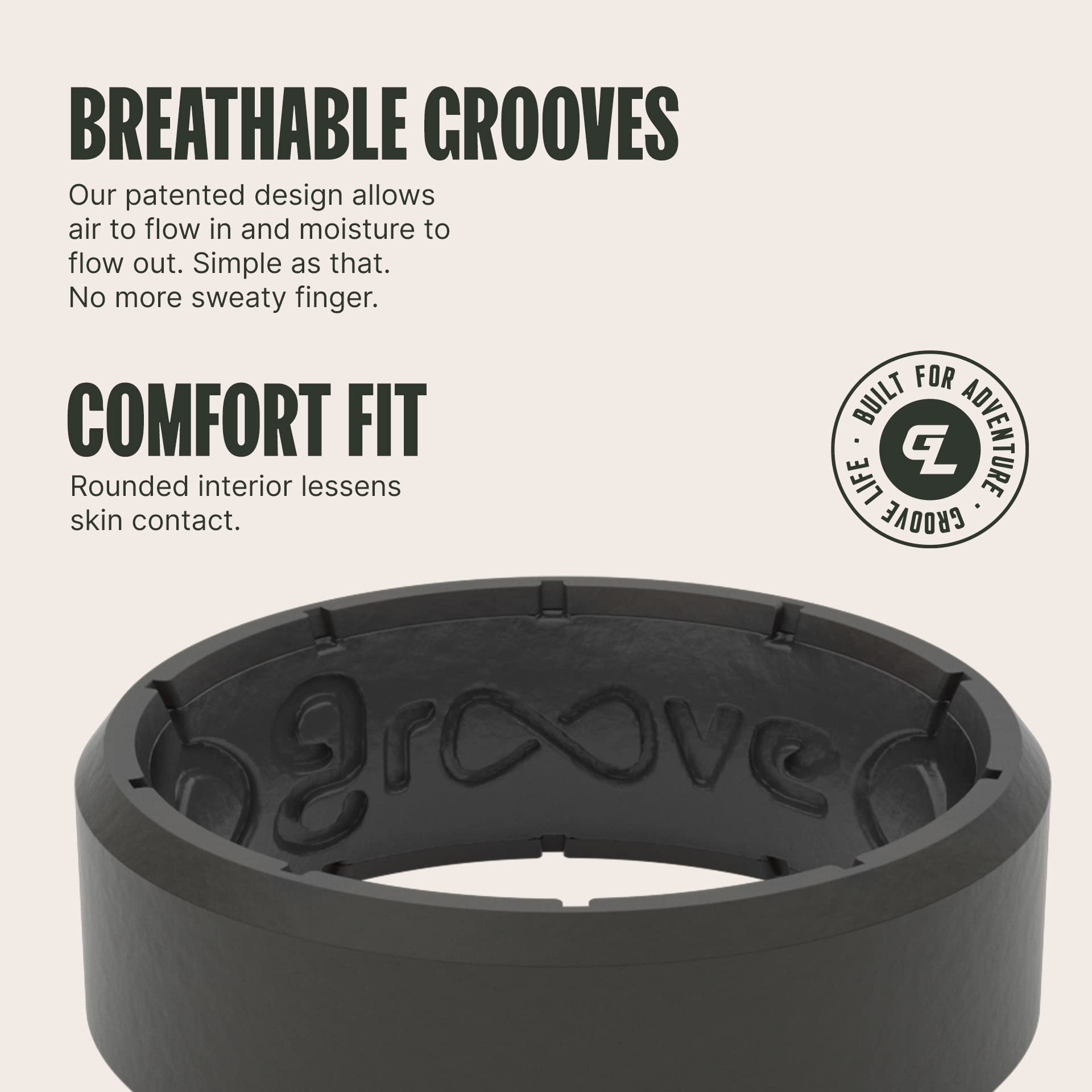 Groove Life Edge Silicone Ring for Men - Breathable Rubber Wedding Band with Unique Design & Lifetime Warranty - Comfort Fit for Active Lifestyle, Gym, Swimming & Outdoor Activities