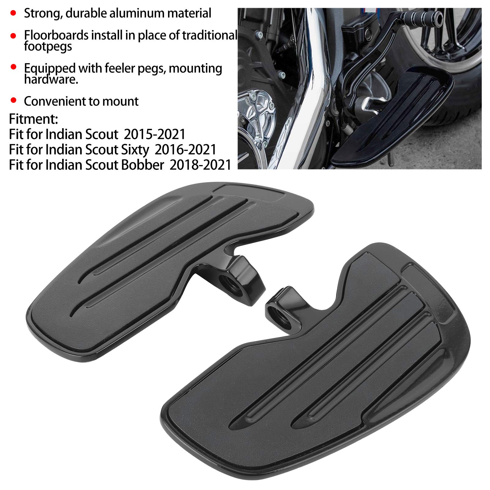 Anti-Slip Motorcycle Floorboards for Indian Scout/Sixty/Bobber 2015-2021 - Black - Enhanced Riding Comfort