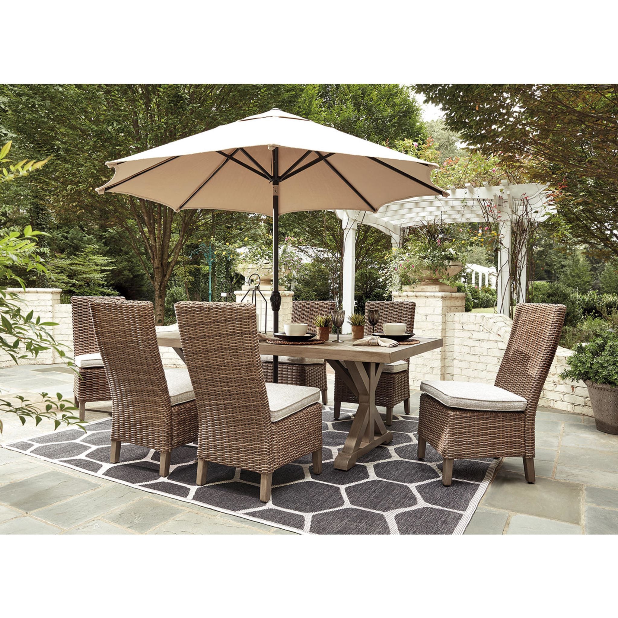 Beachcroft 7-Piece Outdoor Patio Dining Set - Beige Wicker Furniture for Garden, Backyard, Poolside & Outdoor Entertaining