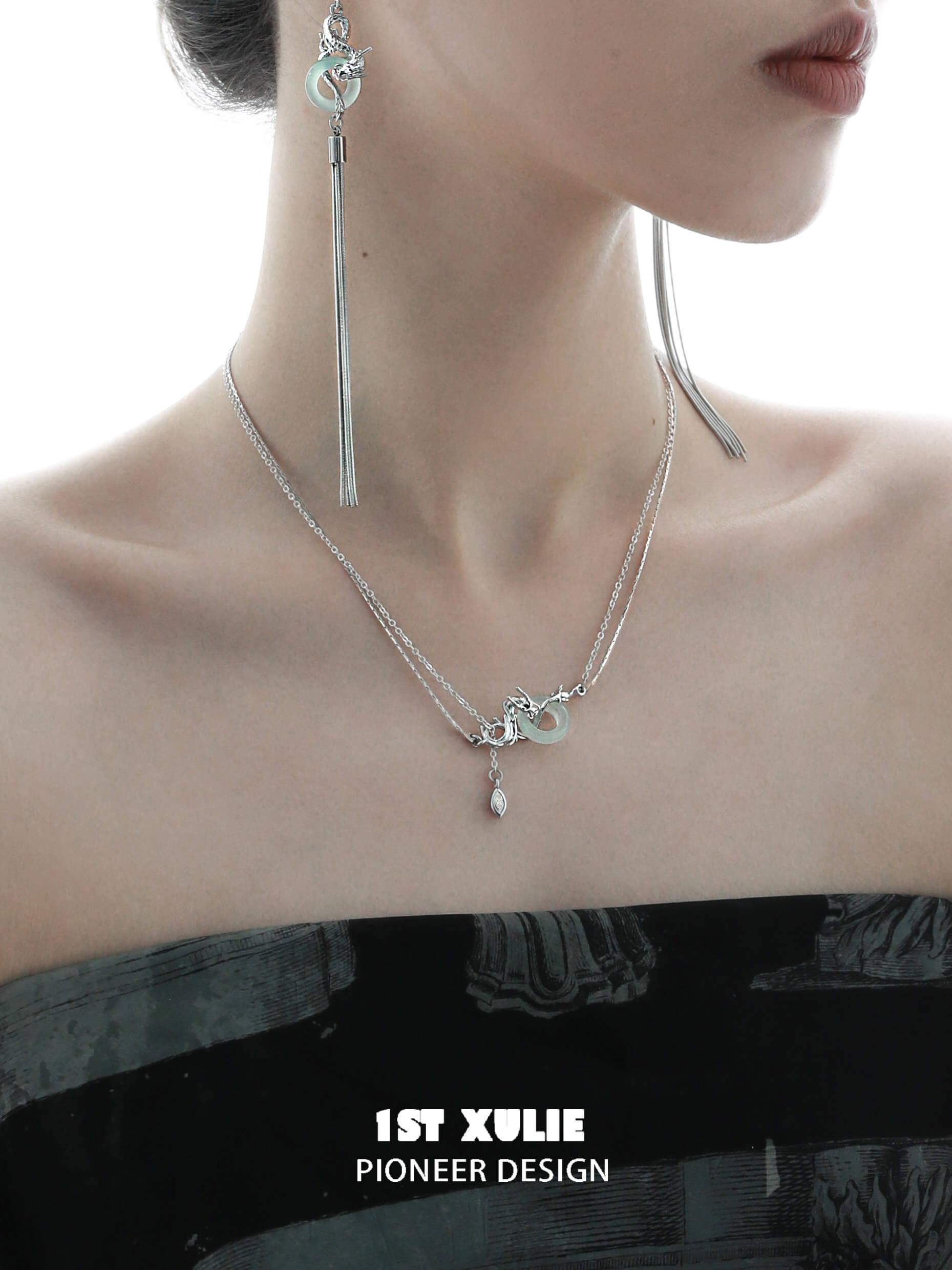 24K Gold & S925 Sterling Silver Quartz Jade Necklace for Women - Elegant Dragon Pendant Jewelry Gift for Birthday, Anniversary & Special Occasions