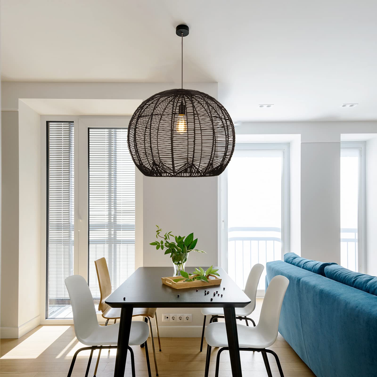 WalmHomie Woven Pendant Light - Black Farmhouse Ceiling Light Fixture with 1-Light Hanging Design for Living Room, Kitchen, Dining Room & Bedroom