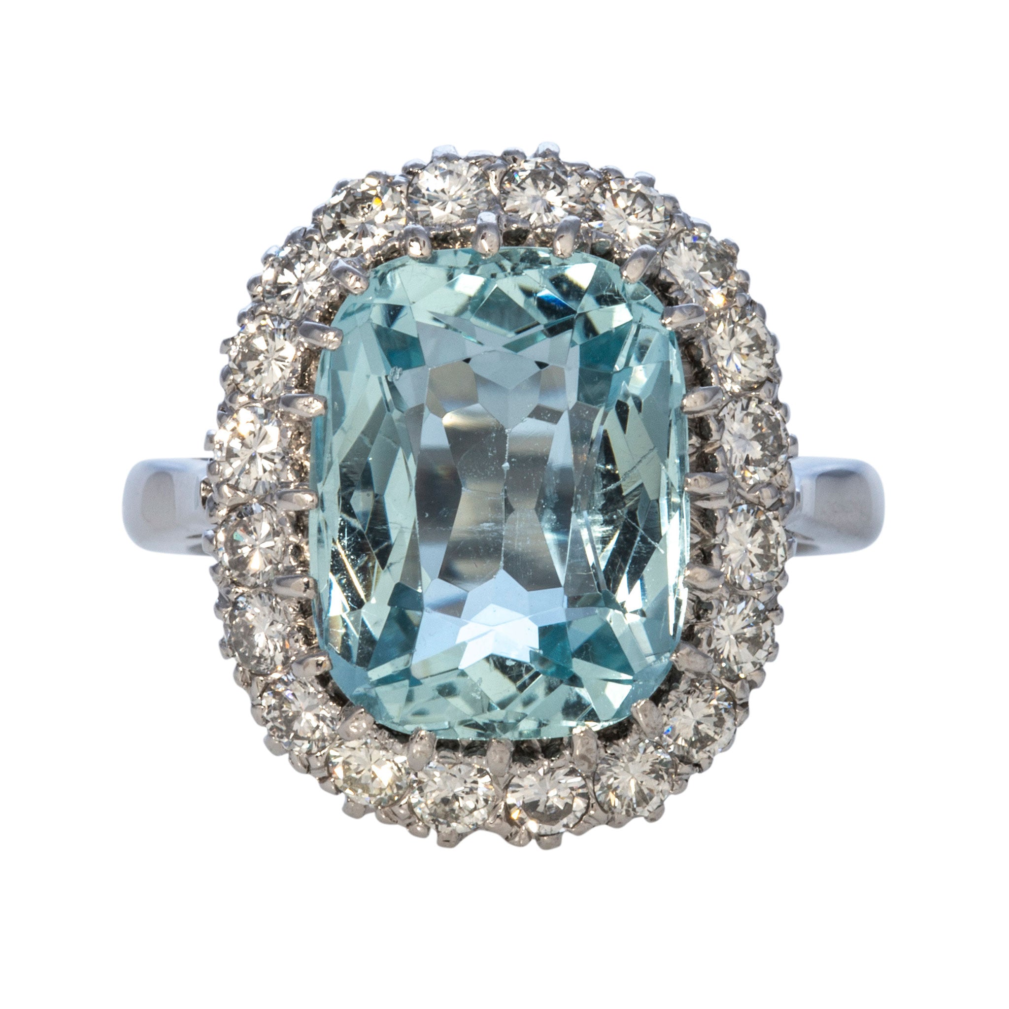 Vintage 6.75 Carat Total Weight Aquamarine & 1 Carat Diamond Cluster 18K Gold Ring for Women - Perfect for Engagement, Anniversary & Special Occasion Gifts
