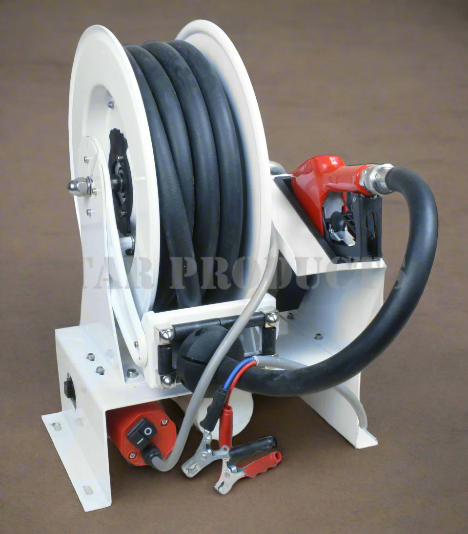 12V Diesel Fuel Transfer Pump with 33FT Hose Reel – 60L/Min High Flow Rate HRD3410 – Perfect for Truck, Boat, and Farm Fuel Transfer