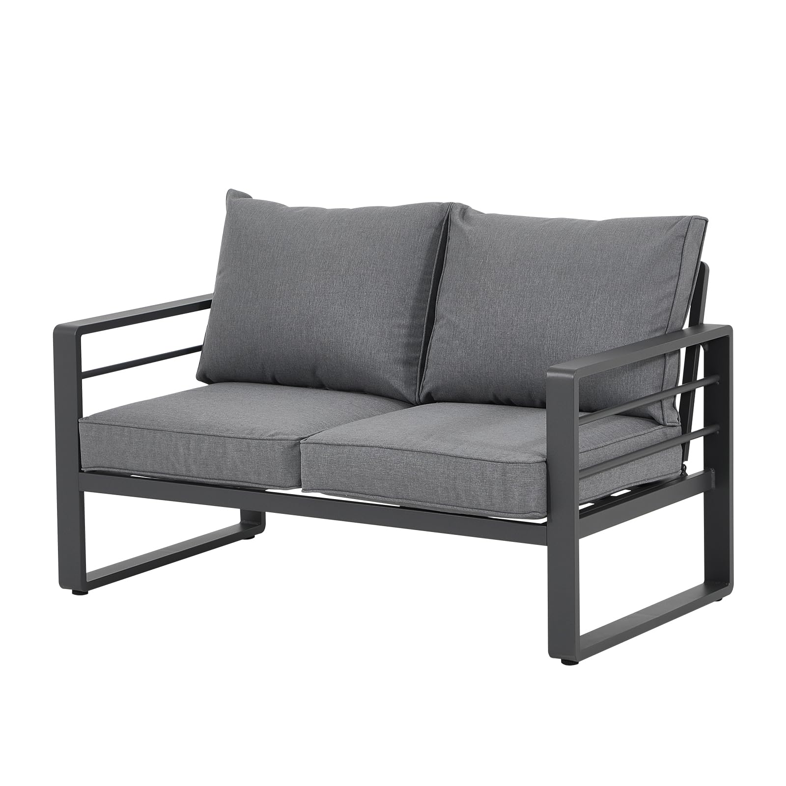 Aluminum Patio Furniture Set - 2-Seater Outdoor Loveseat Sofa with Olefin Cushions, All-Weather Dark Grey Metal Chairs, 600 lbs Weight Capacity for Deck, Garden & Backyard Relaxation