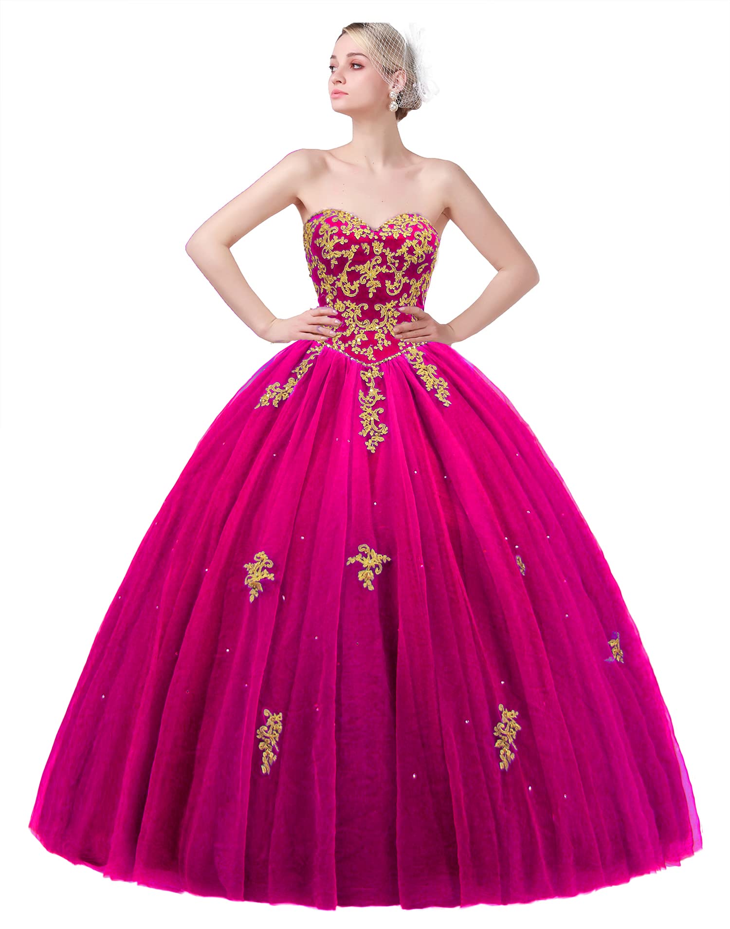 Elegant Gold Lace Quinceañera Dress - Ball Gown Prom Party Evening Dress for Sweet 16, Debutante, Wedding & Special Occasions