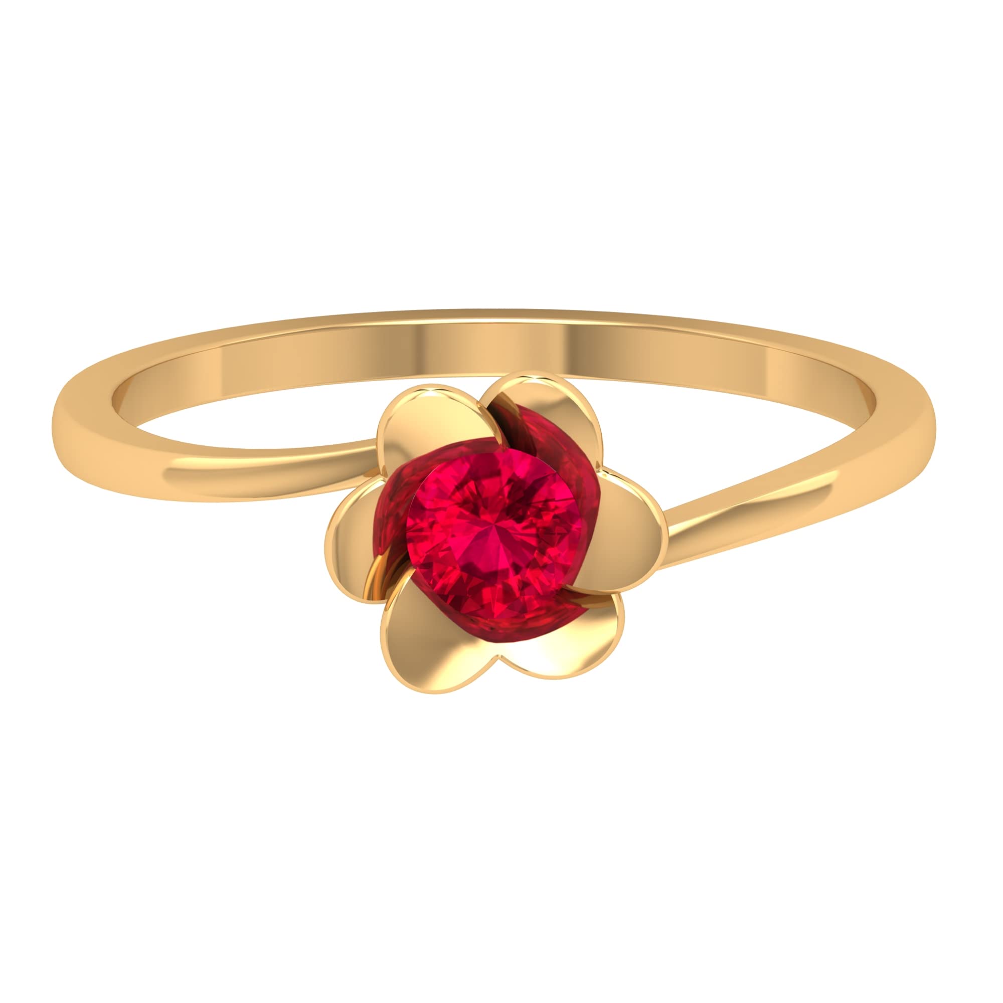 1/4 CT Ruby Flower Ring - 4 MM Round Cut Ruby Solitaire Ring in 14K Solid Gold | July Birthstone Jewelry, Elegant Floral Bypass Ring for Women | Perfect for Anniversaries, Engagements & Special Occasions